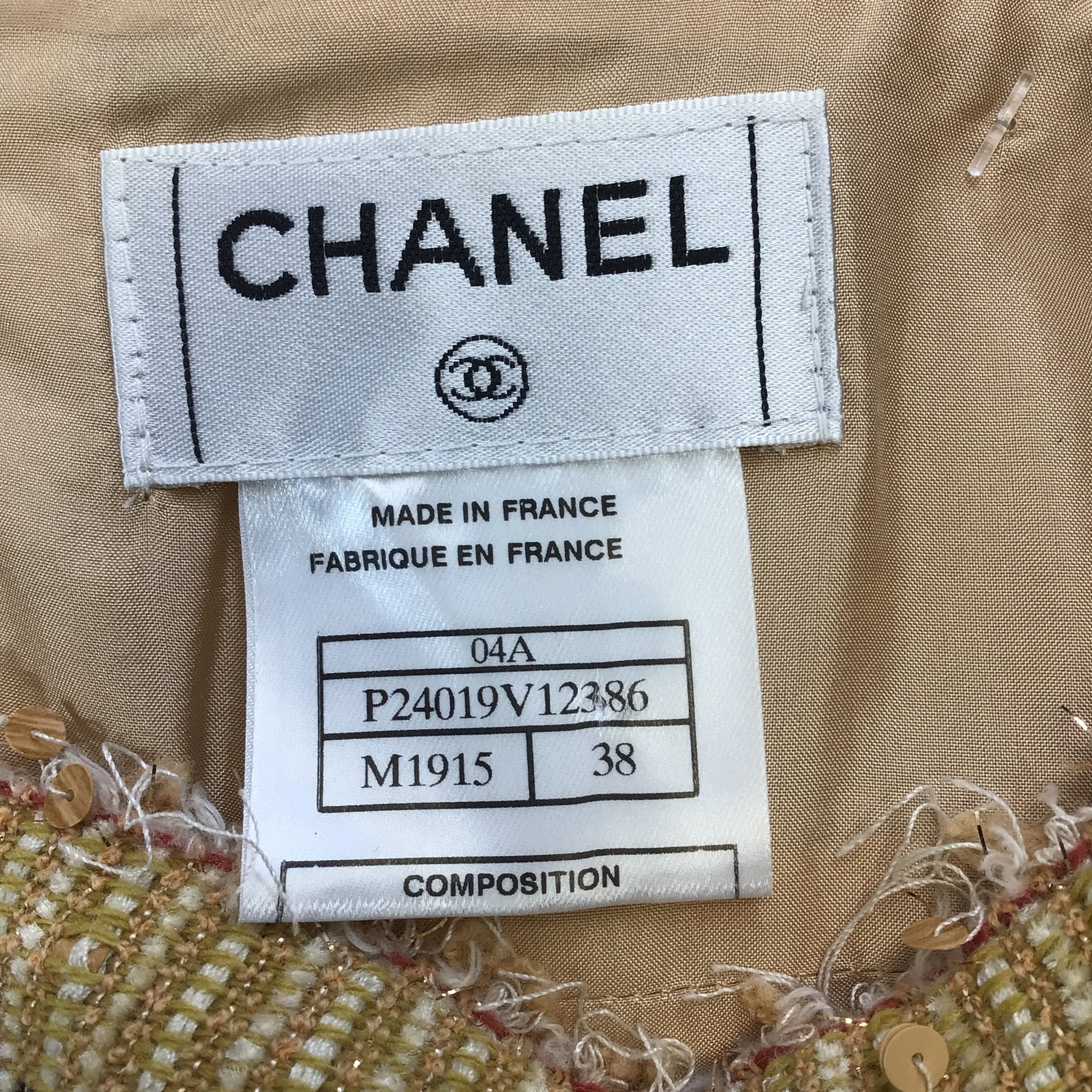 Chanel Tan / Ivory Sequined Wool and Linen Skirt