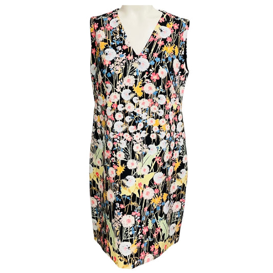 Peter Pilotto Black Multi Floral Printed Sleeveless V-Neck Crepe Dress