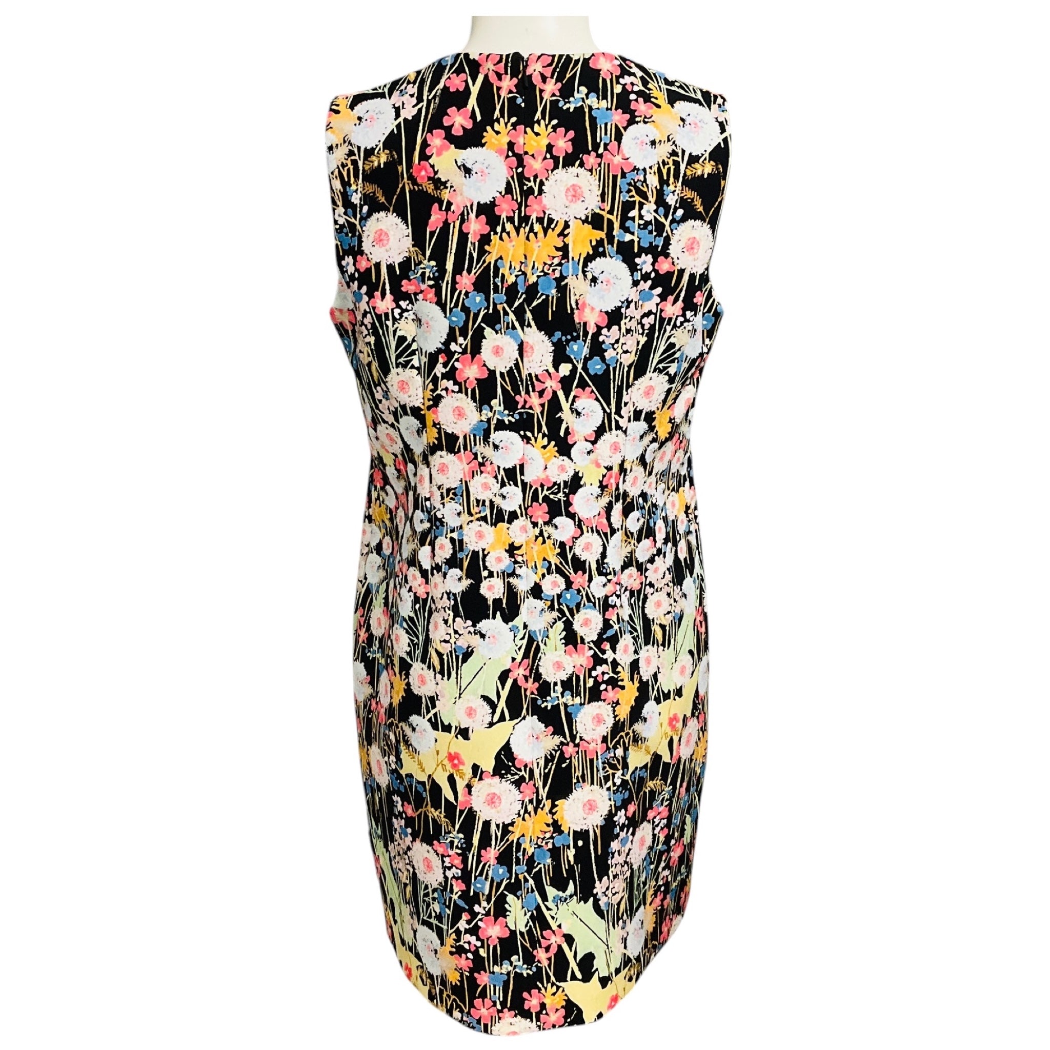Peter Pilotto Black Multi Floral Printed Sleeveless V-Neck Crepe Dress