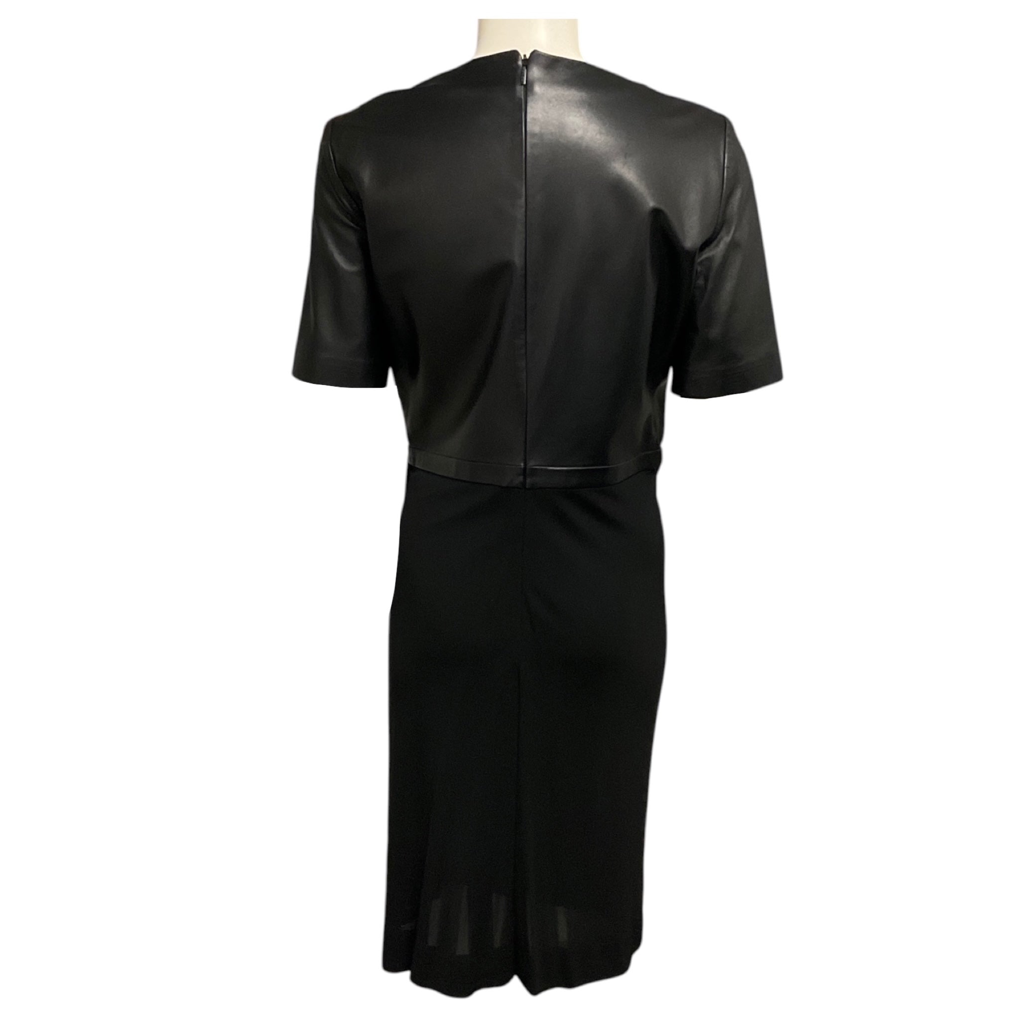 Gucci Black Short Sleeved Leather and Stretch Jersey Midi Dress