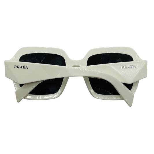 Prada Polished White / Grey Lens Square Acetate Frame Sunglasses