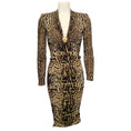 Load image into Gallery viewer, Roberto Cavalli Brown Multi Ruched Animal Print Dress with Leopard Head Embellishment
