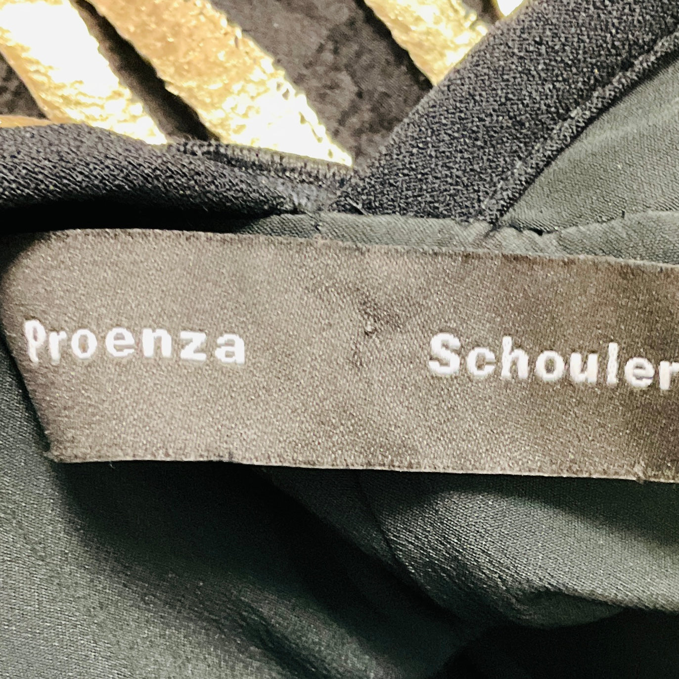 Proenza Schouler Gold Metallic / Black Sleeveless Pleated Cocktail Dress