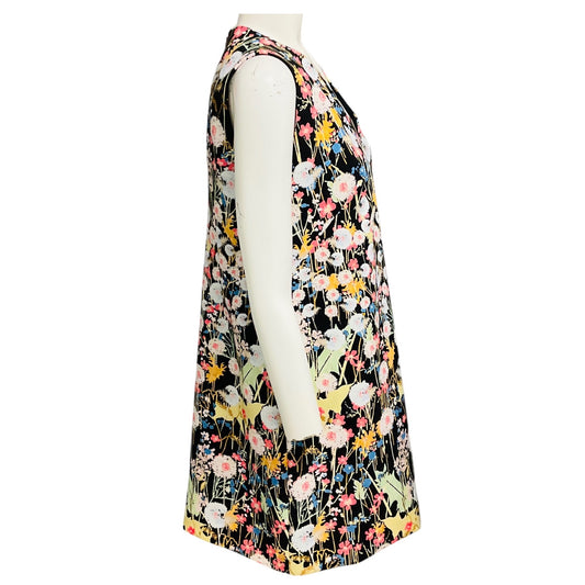 Peter Pilotto Black Multi Floral Printed Sleeveless V-Neck Crepe Dress
