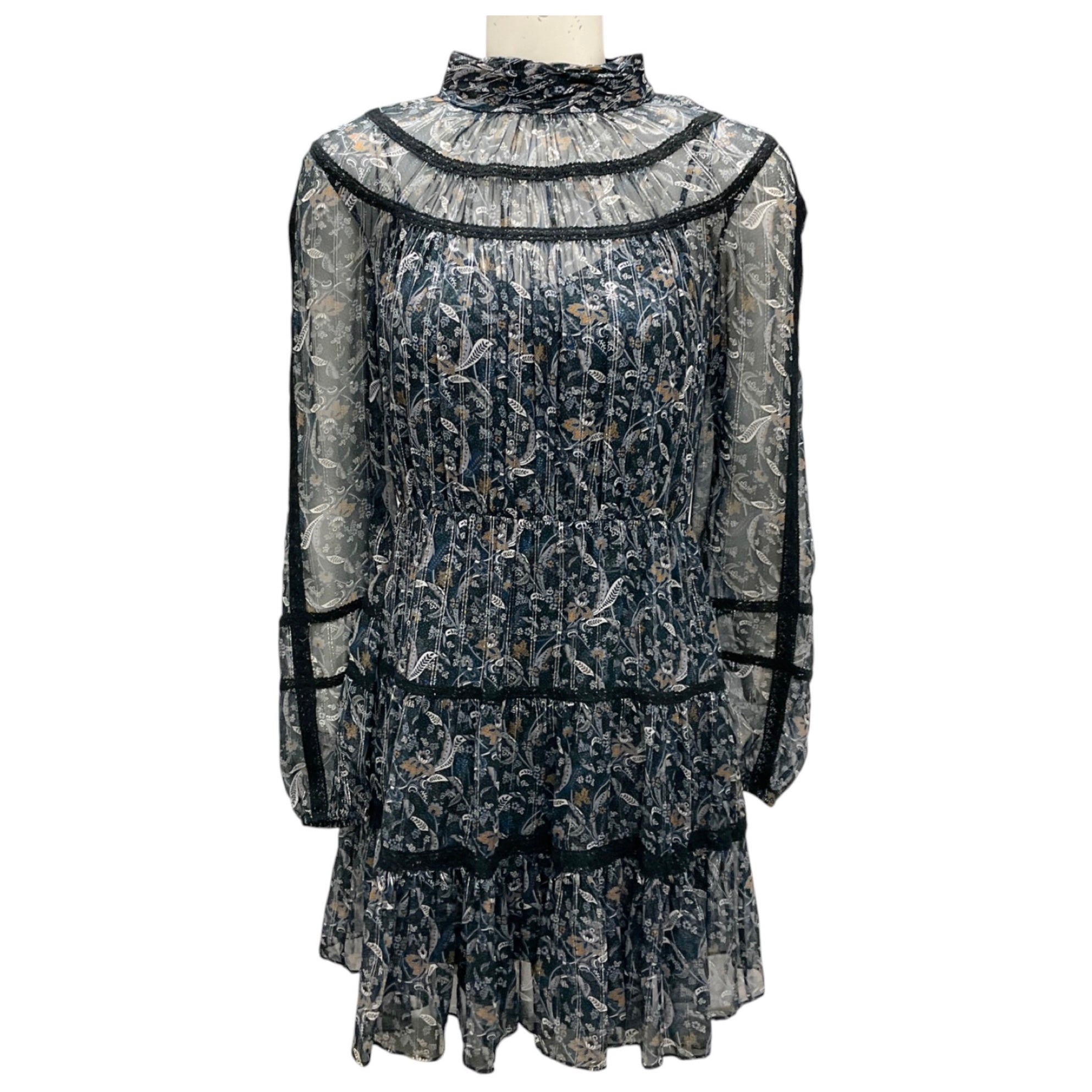 Veronica Beard Black Multi Rahla Silk Mini Dress