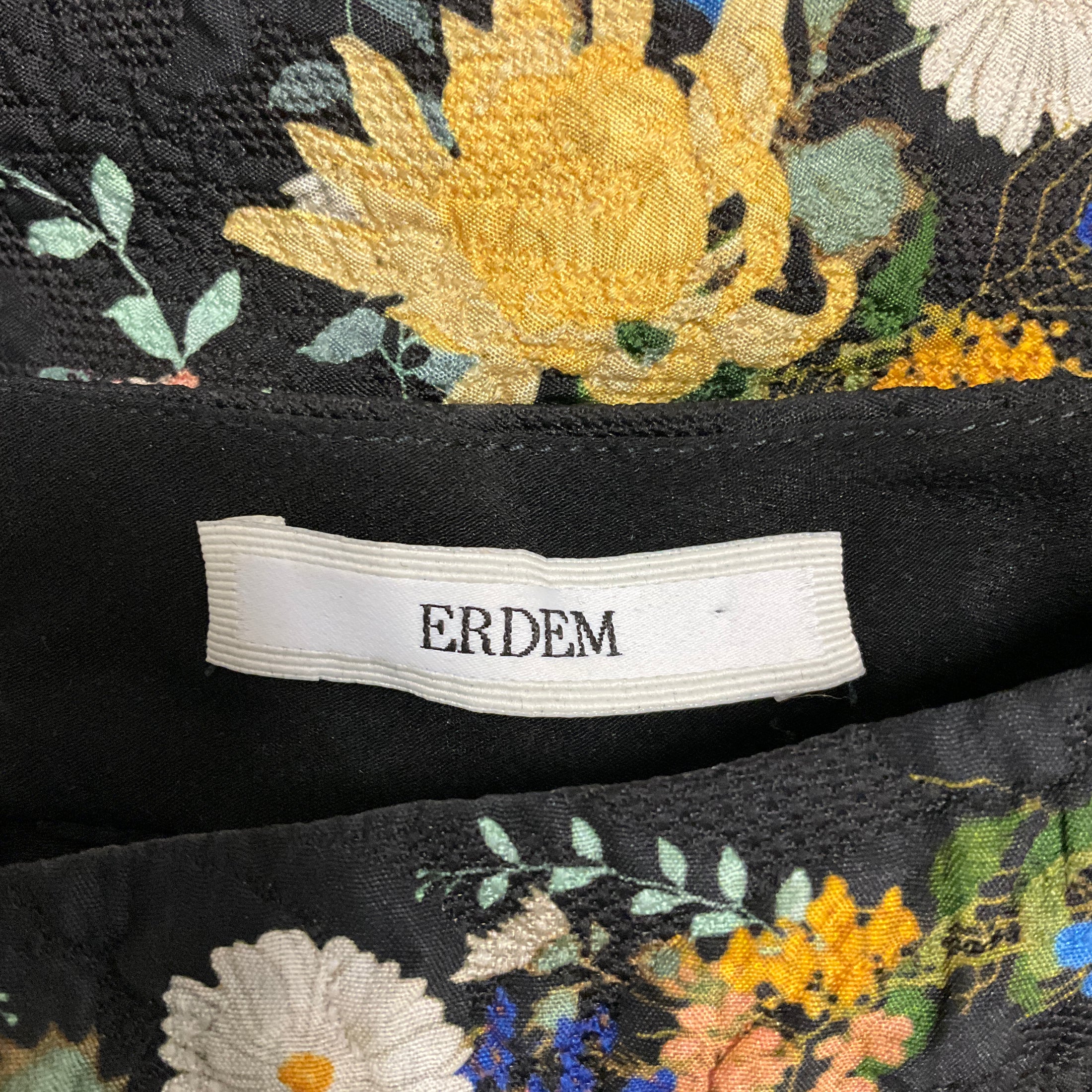 Erdem Black Multi Nena Pleated Floral Print Cloque Dress