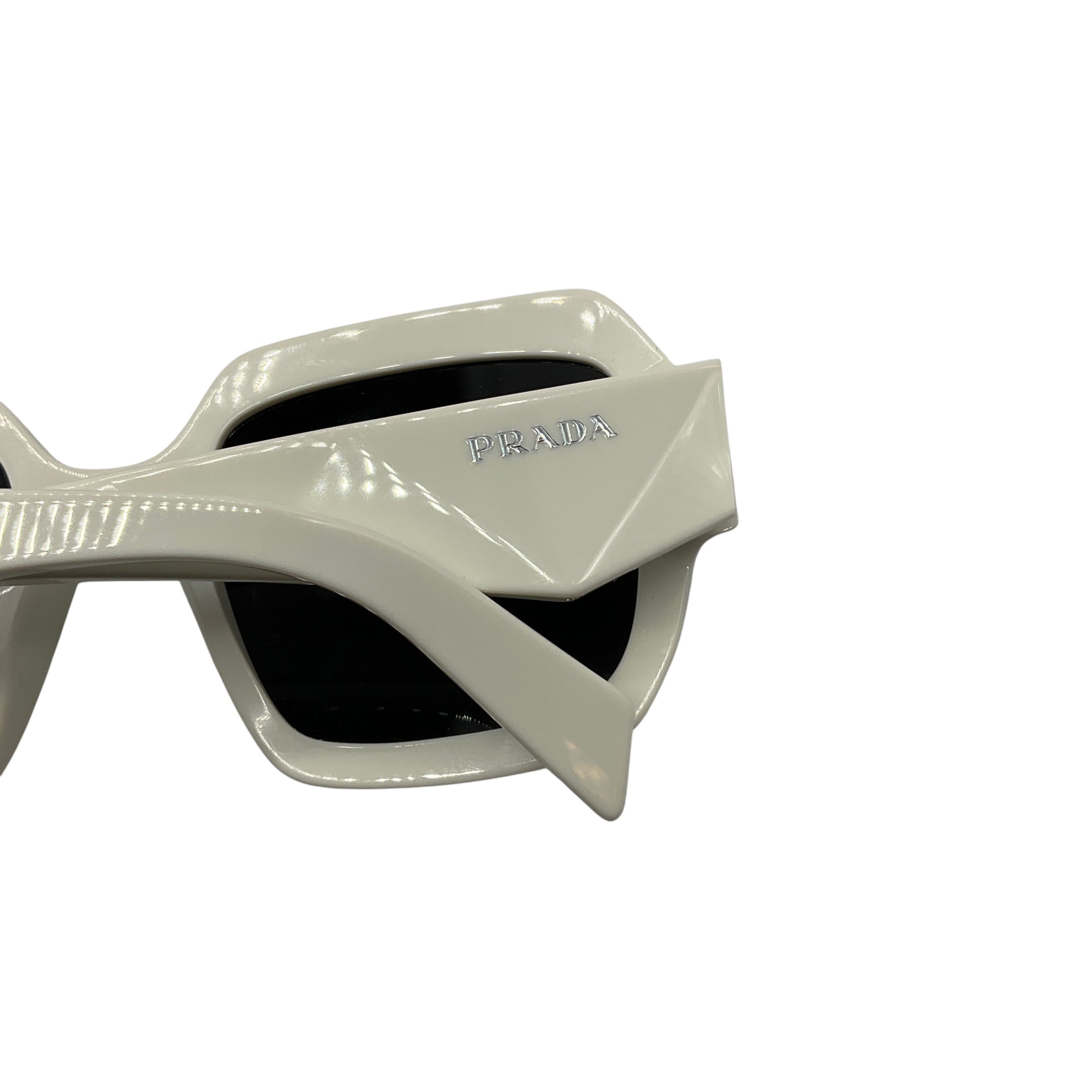 Prada Polished White / Grey Lens Square Acetate Frame Sunglasses