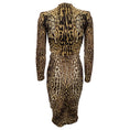 Load image into Gallery viewer, Roberto Cavalli Brown Multi Ruched Animal Print Dress with Leopard Head Embellishment
