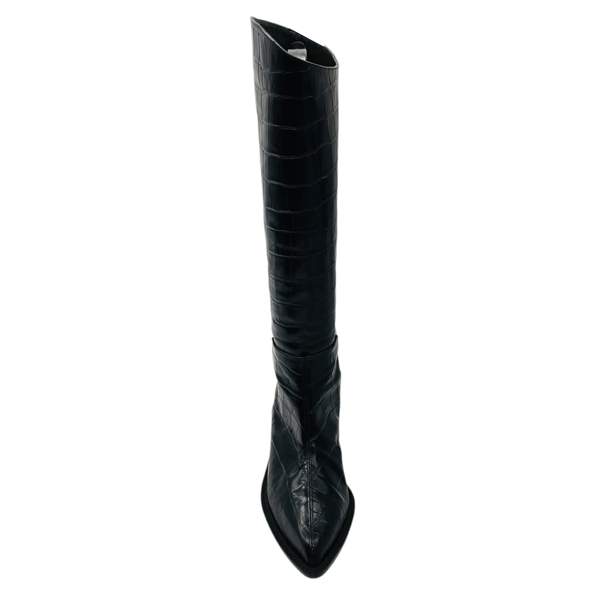 Tibi Black Croc Embossed Leather Tall Western Boots