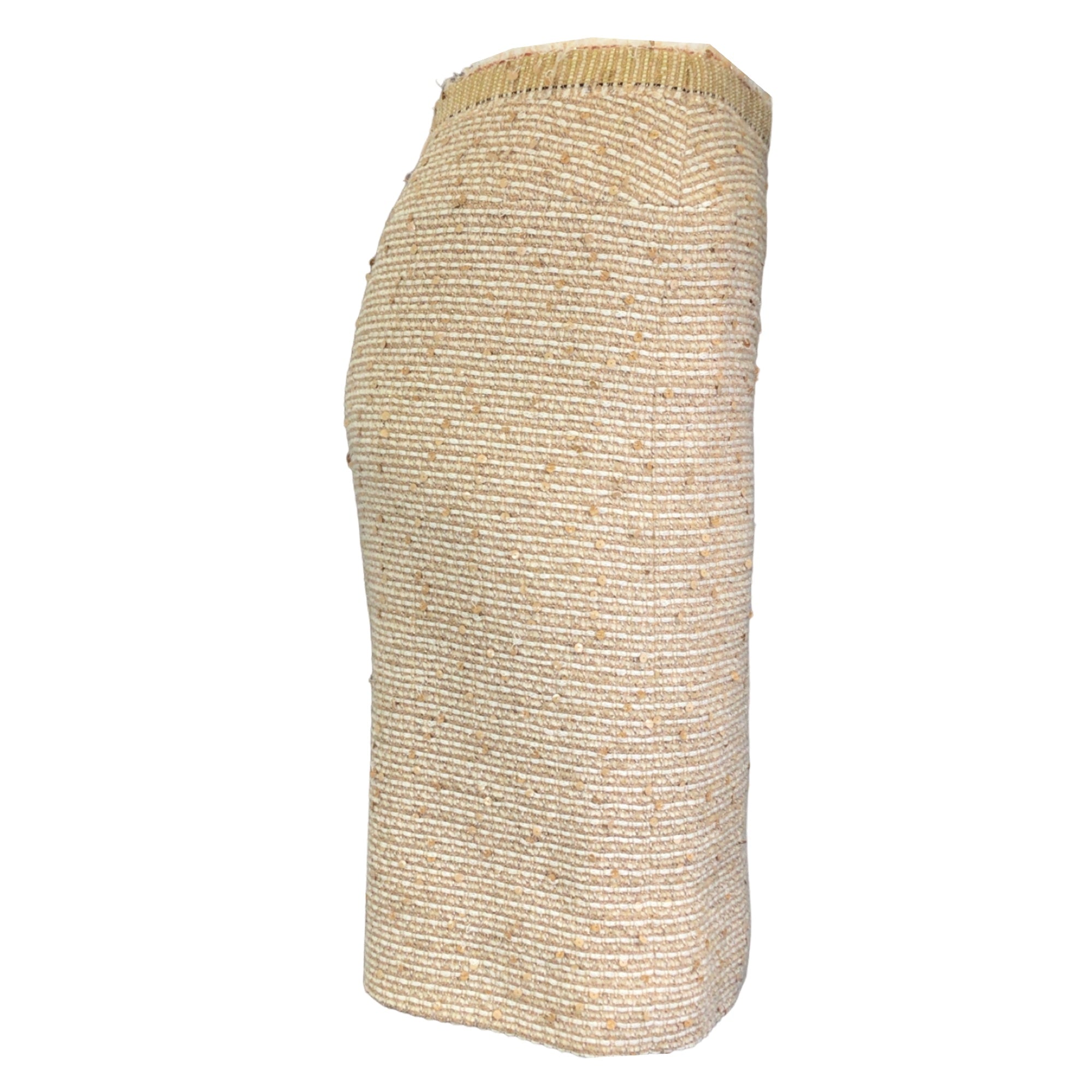 Chanel Tan / Ivory Sequined Wool and Linen Skirt