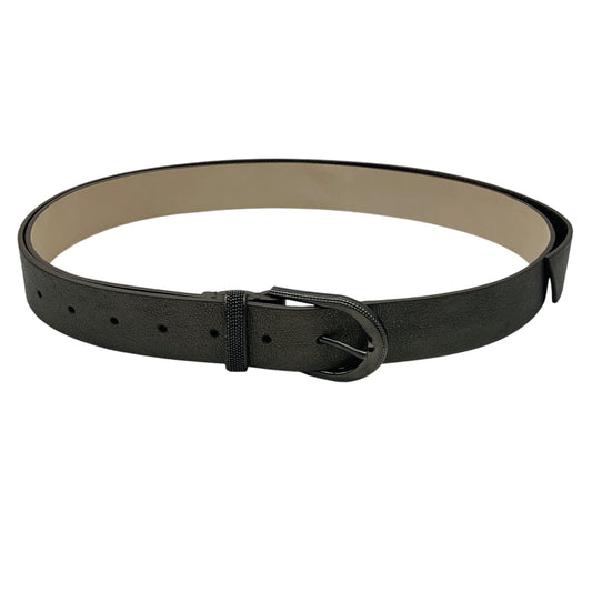 Brunello Cucinelli Gunmetal Metallic Monili Bead Embellished Leather Belt