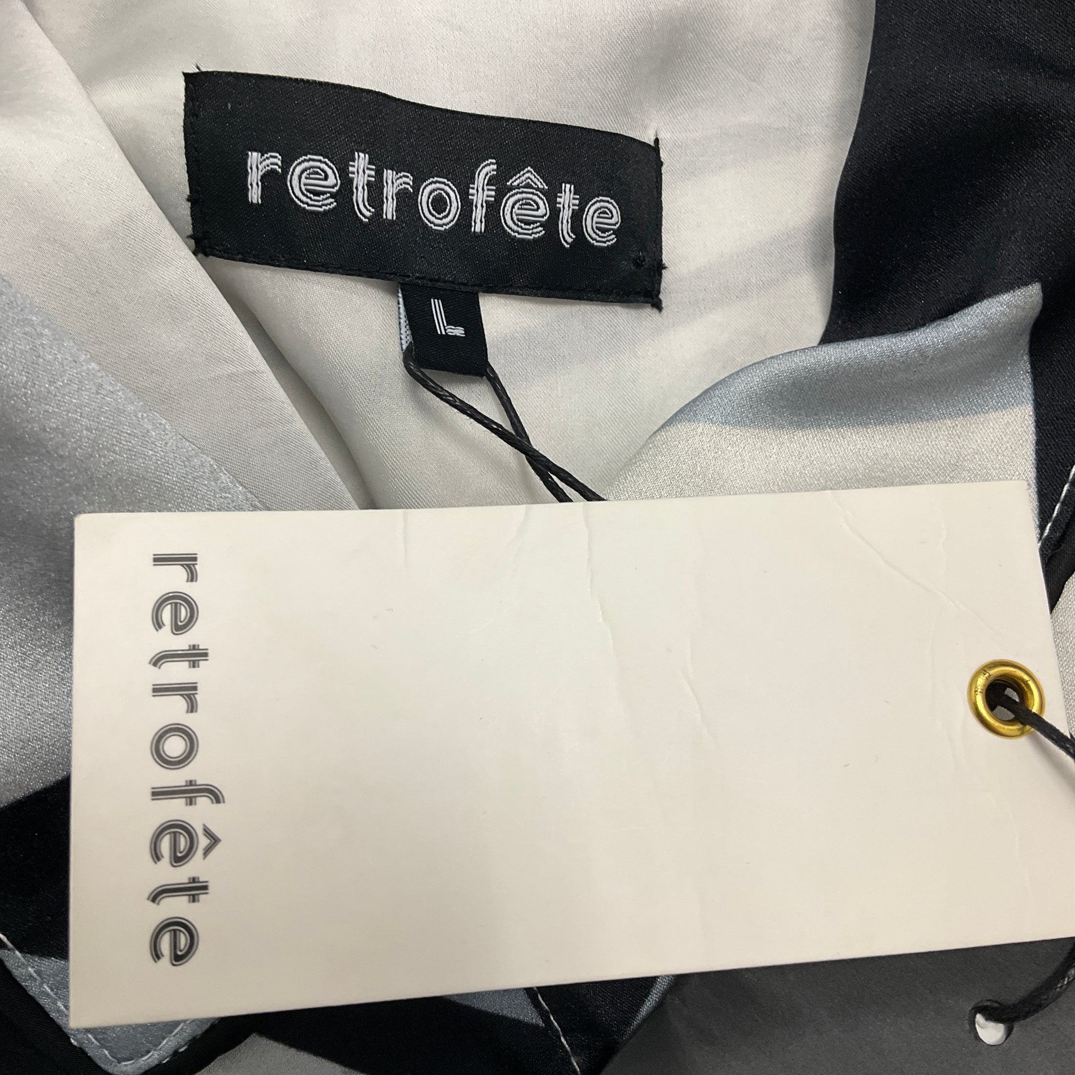 Retrofete Silver / Black Sequined Martini Print Silk Blouse