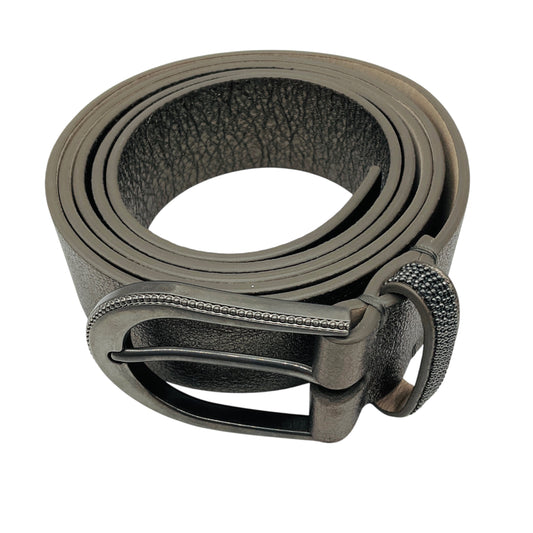 Brunello Cucinelli Gunmetal Metallic Monili Bead Embellished Leather Belt