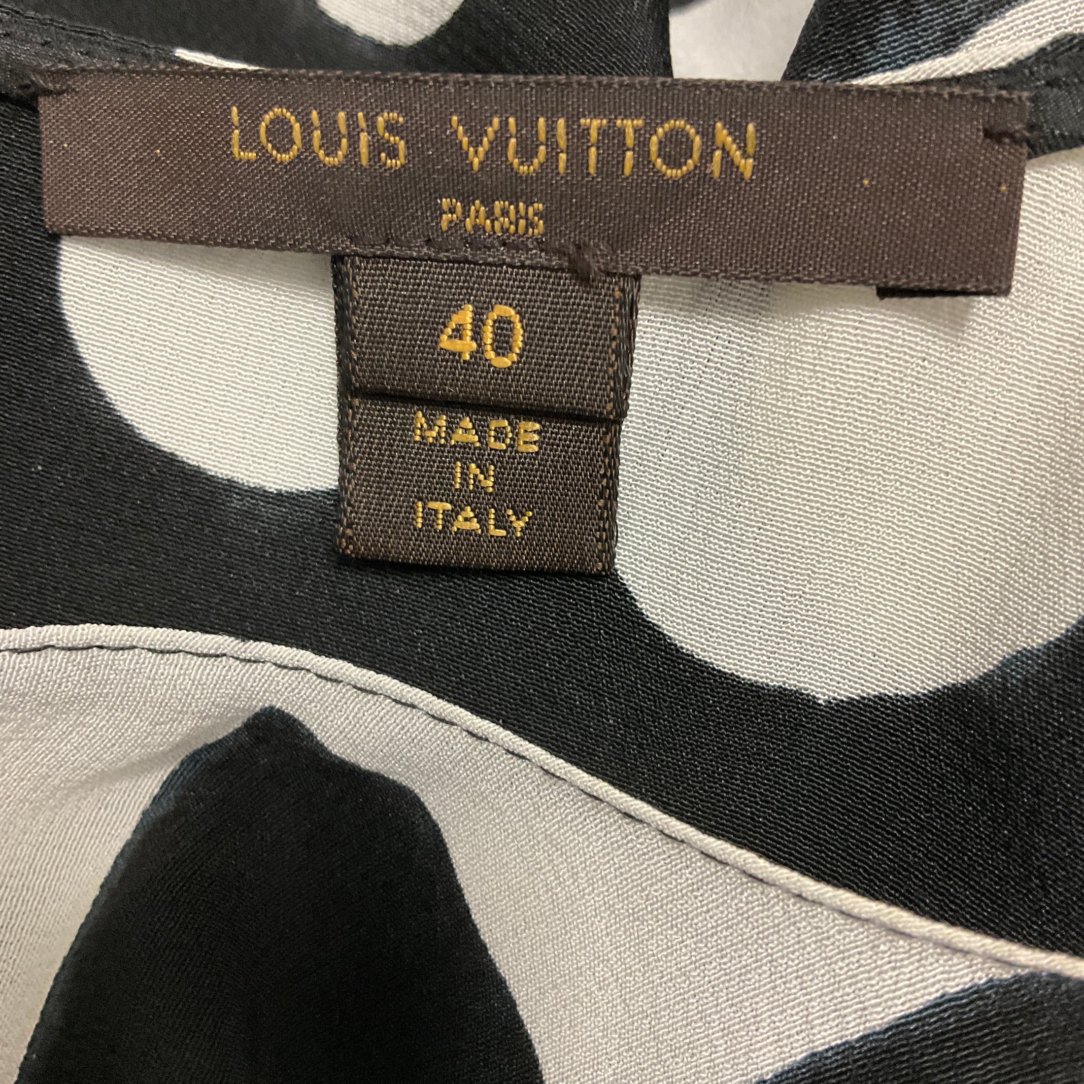 Louis Vuitton Black / White Geometric Print Silk Crepe Dress with Belt