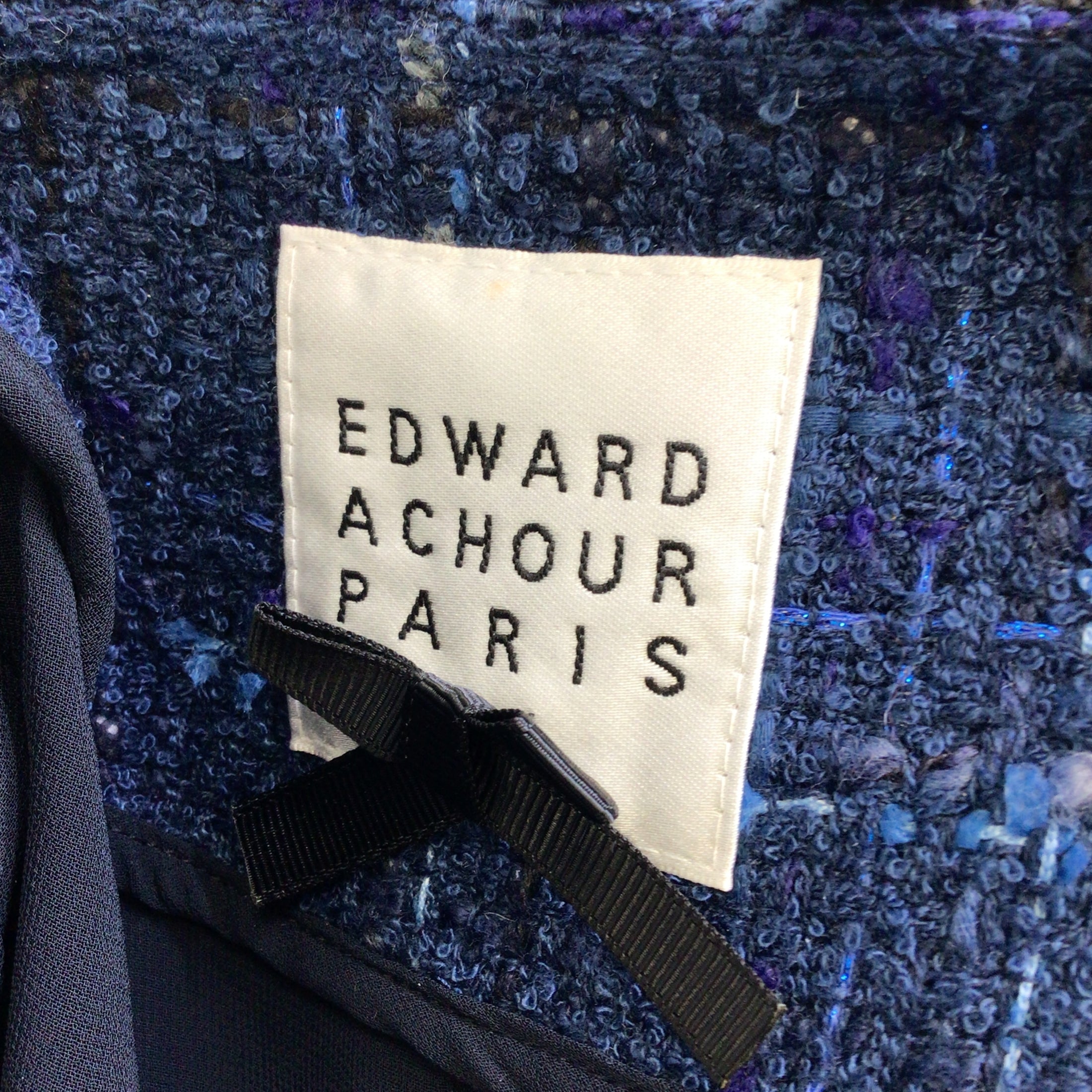 Edward Achour Navy Blue Jewel Buttoned Tweed Jacket