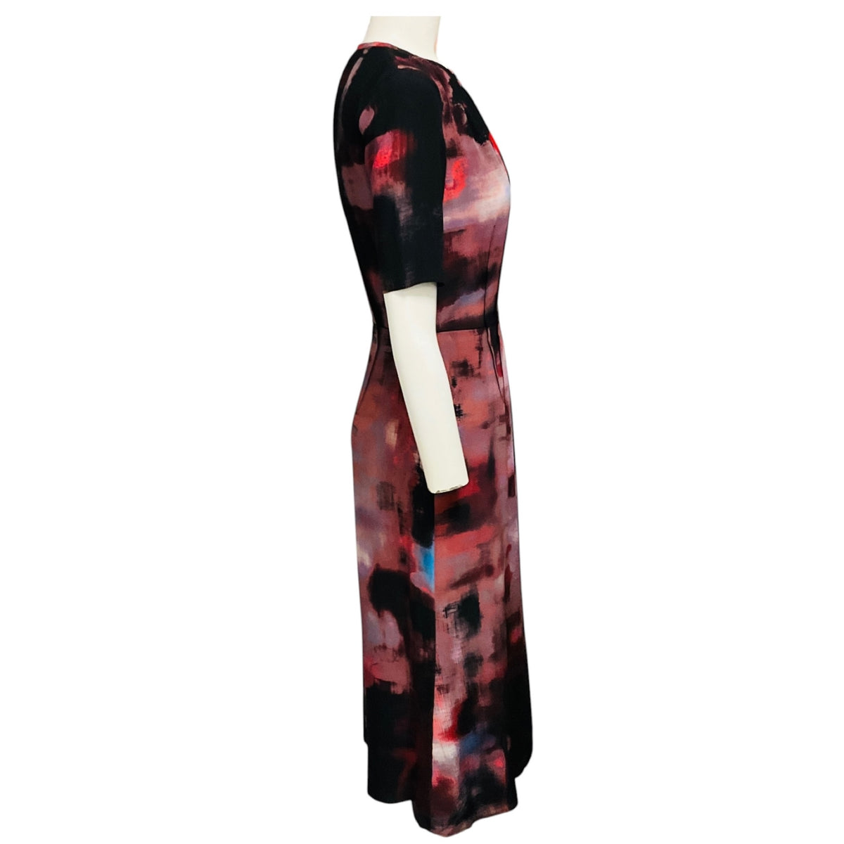 Altuzarra Black / Mauve Multi Watercolor Print Short Sleeved Silk Midi Dress