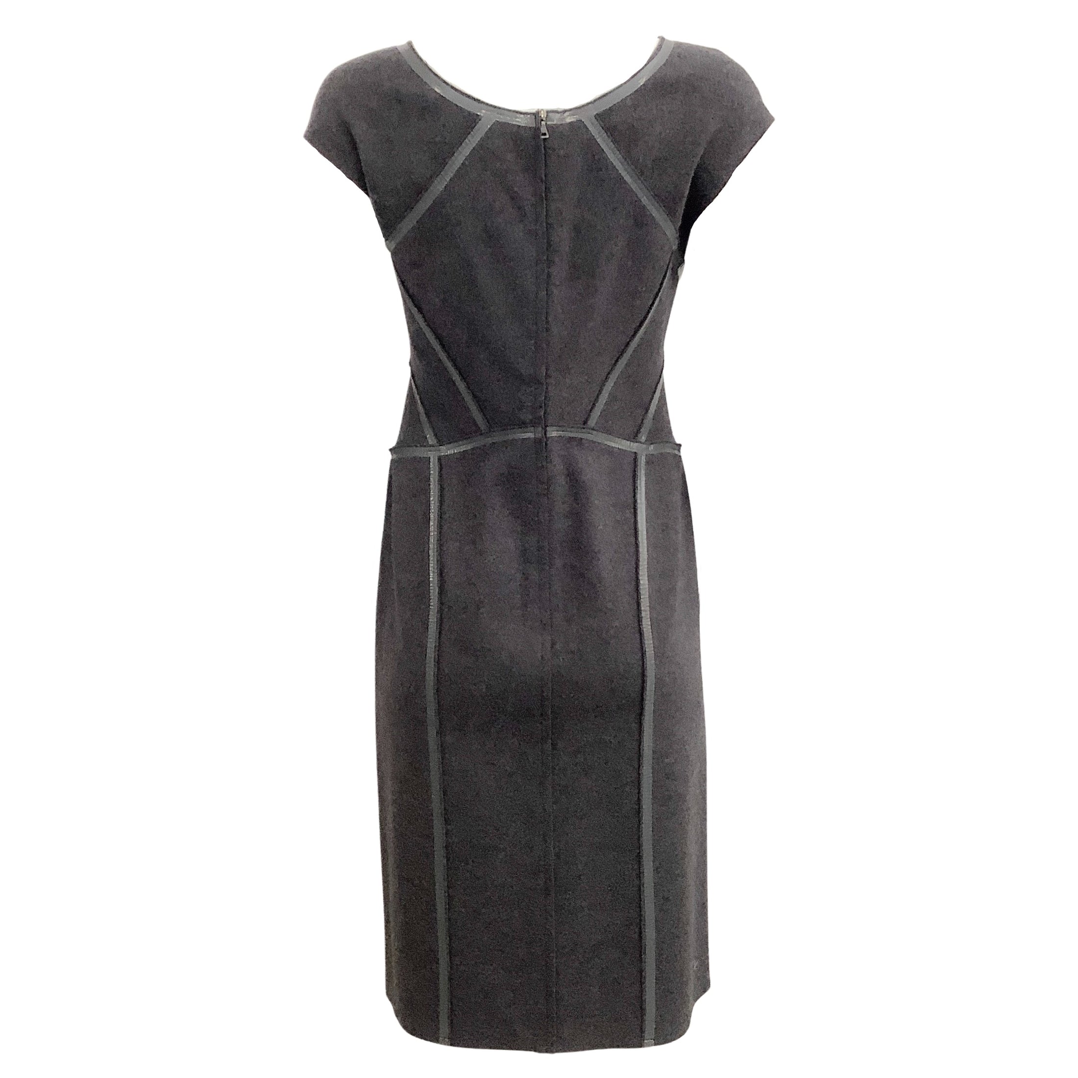 Prada Grey Wool Cap Sleeve Dress with Patent Seams
