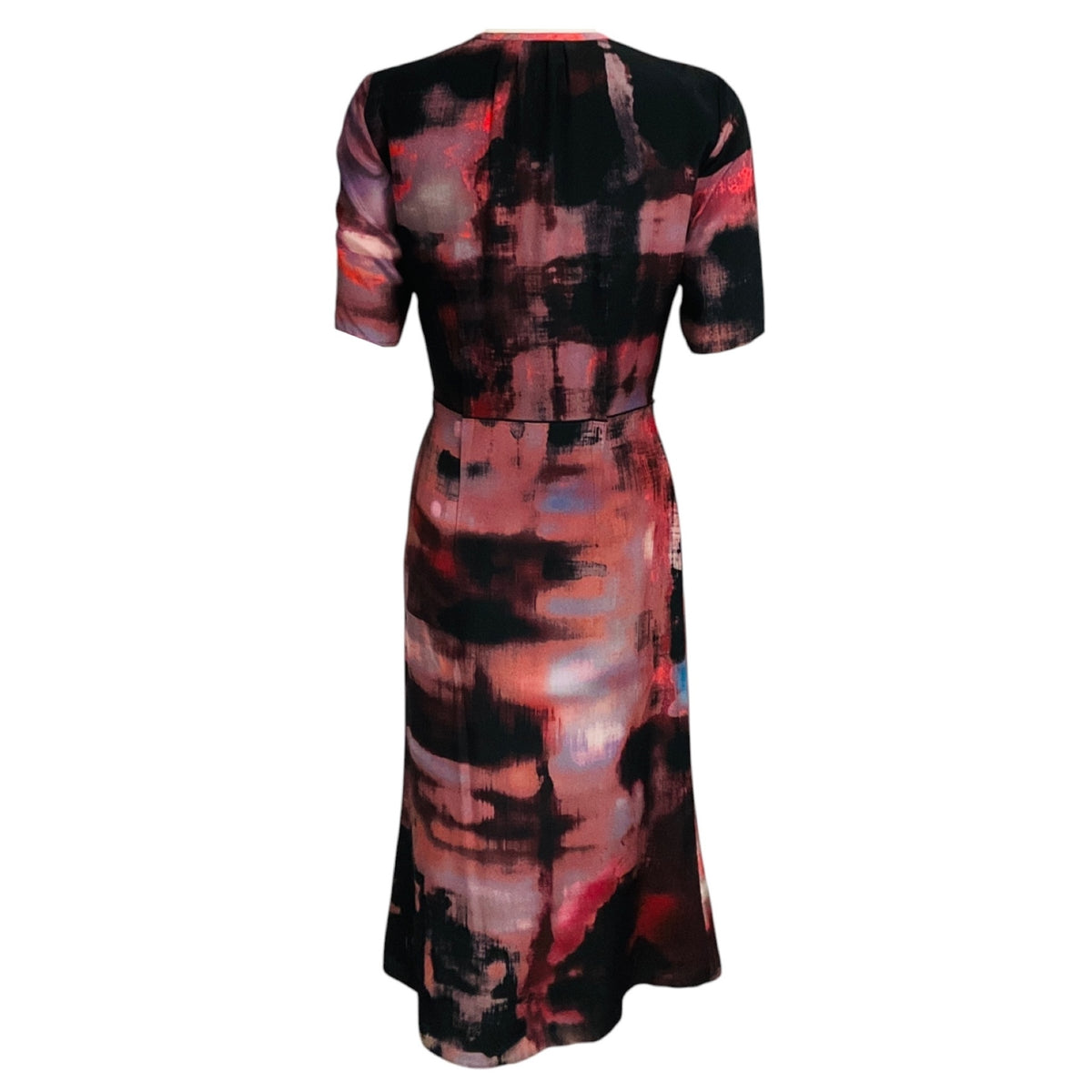 Altuzarra Black / Mauve Multi Watercolor Print Short Sleeved Silk Midi Dress