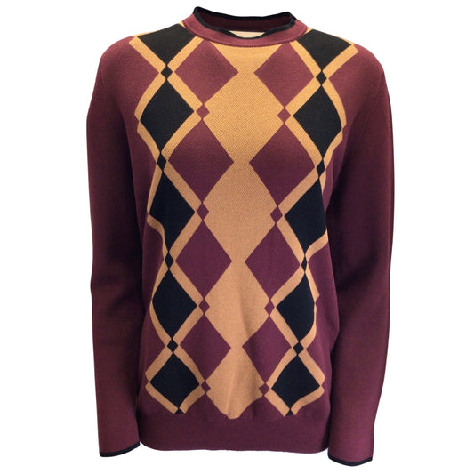 Plan C Burgundy Multi Argyle Diamond Knit Pullover Sweater