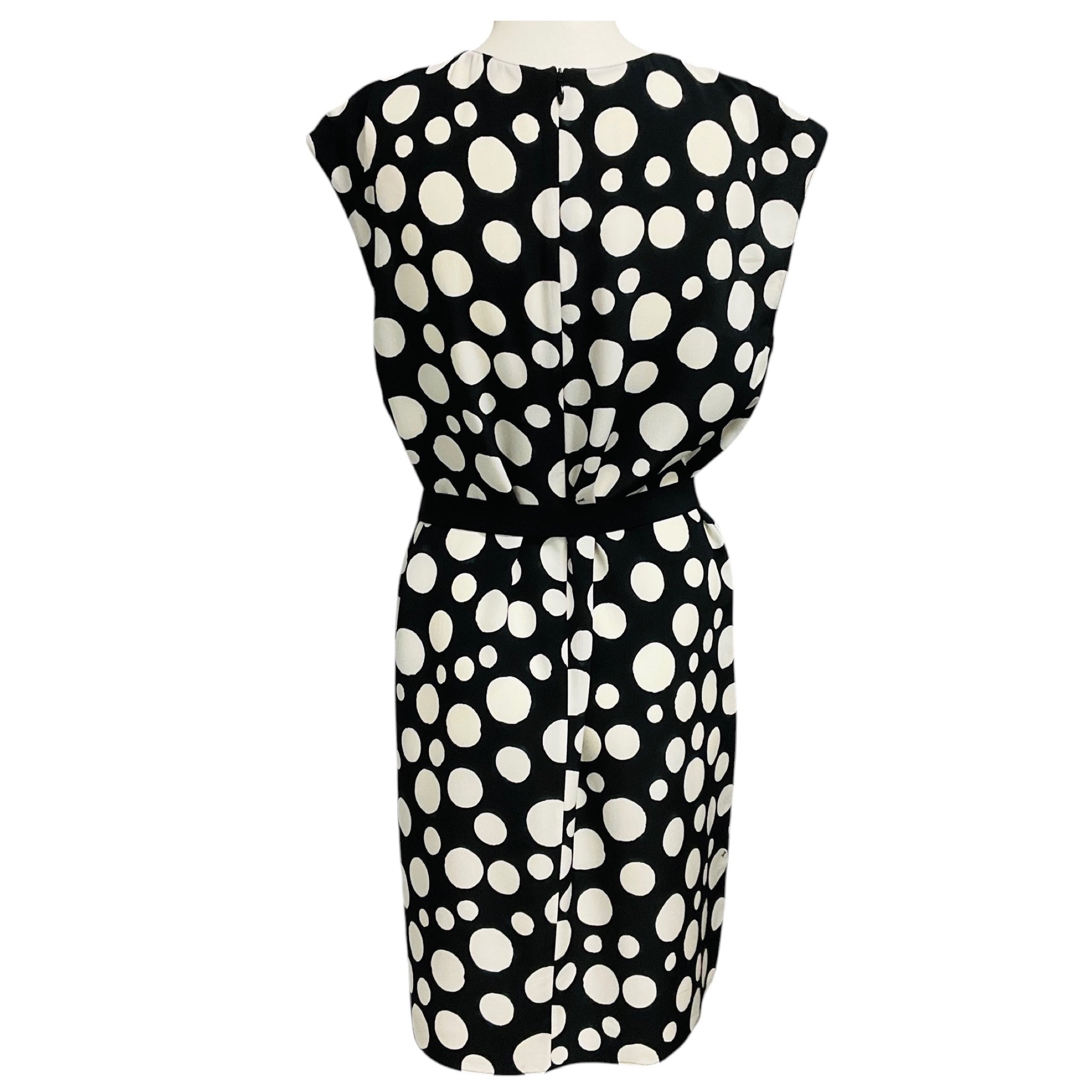 Louis Vuitton Black / White Geometric Print Silk Crepe Dress with Belt