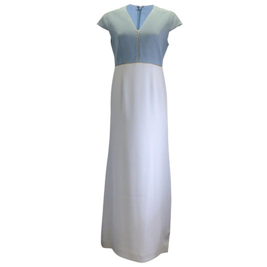 Olivine Gabbro Blue Two-Tone Silk Maxi Dress