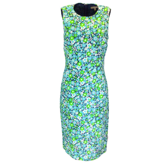 Michael Kors Collection Blue / White / Green Floral Printed Sleeveless Midi Dress