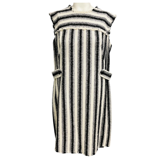 Akris Punto Black / Ivory Button Embellished Striped Tweed Dress