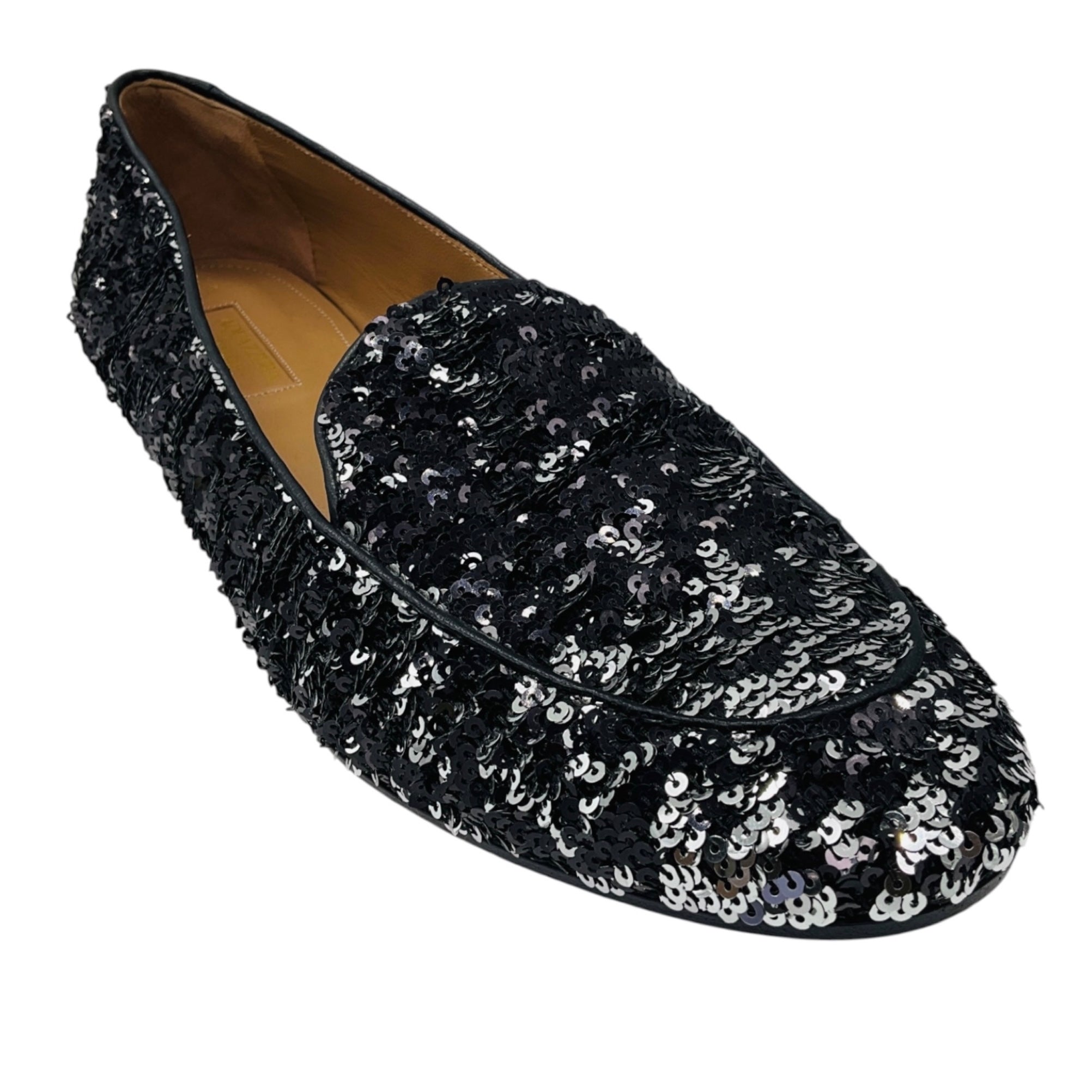 Aquazzura Silver Metallic Sequined Loafer Flats