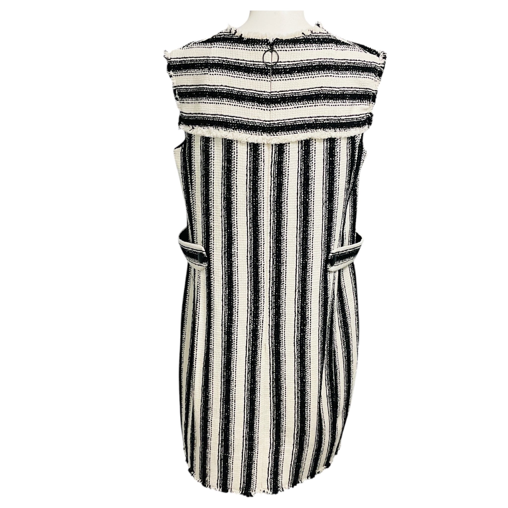 Akris Punto Black / Ivory Button Embellished Striped Tweed Dress