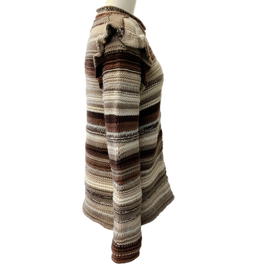 Chloe Brown Multi Striped Ruffle Sleeve Sweater