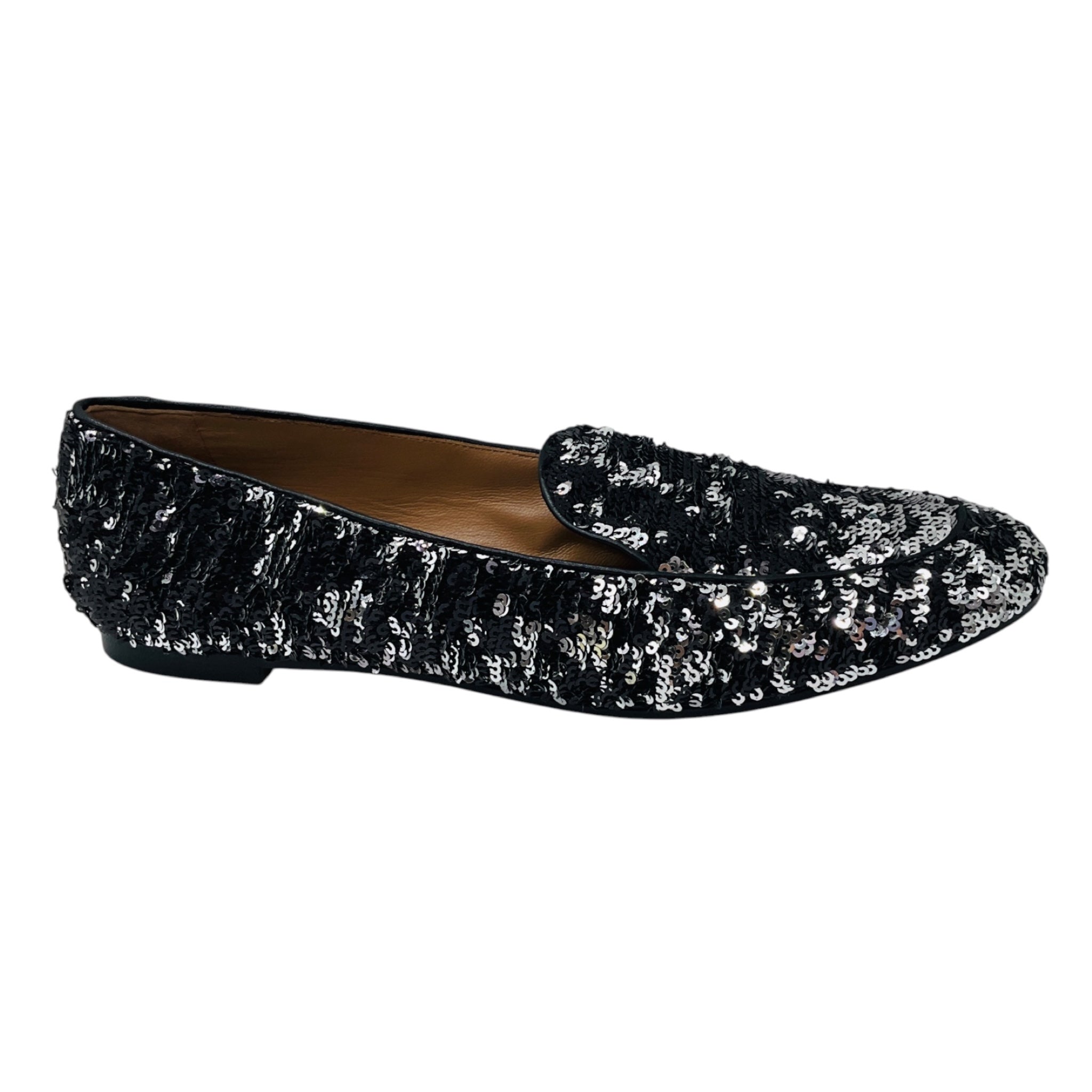 Aquazzura Silver Metallic Sequined Loafer Flats