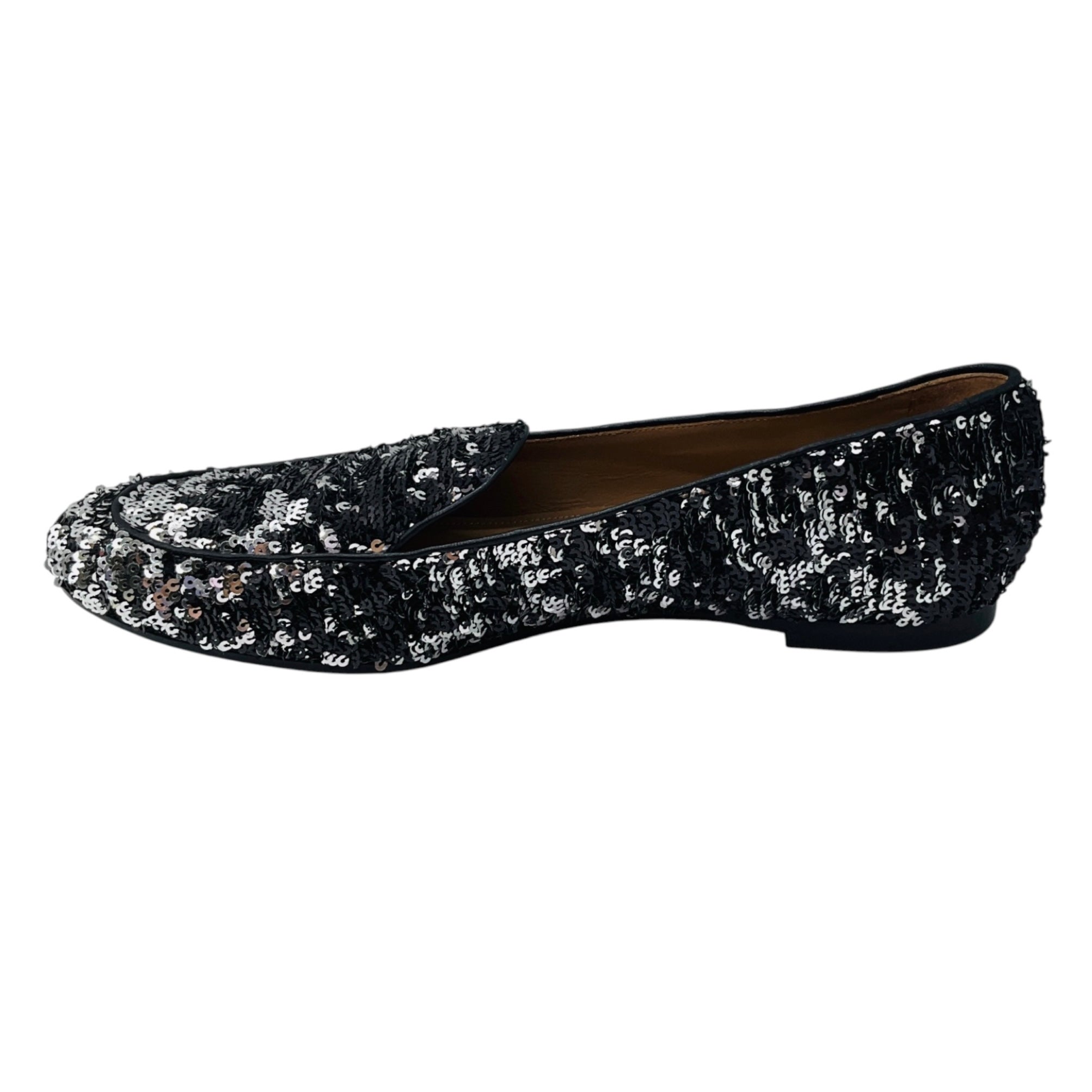 Aquazzura Silver Metallic Sequined Loafer Flats