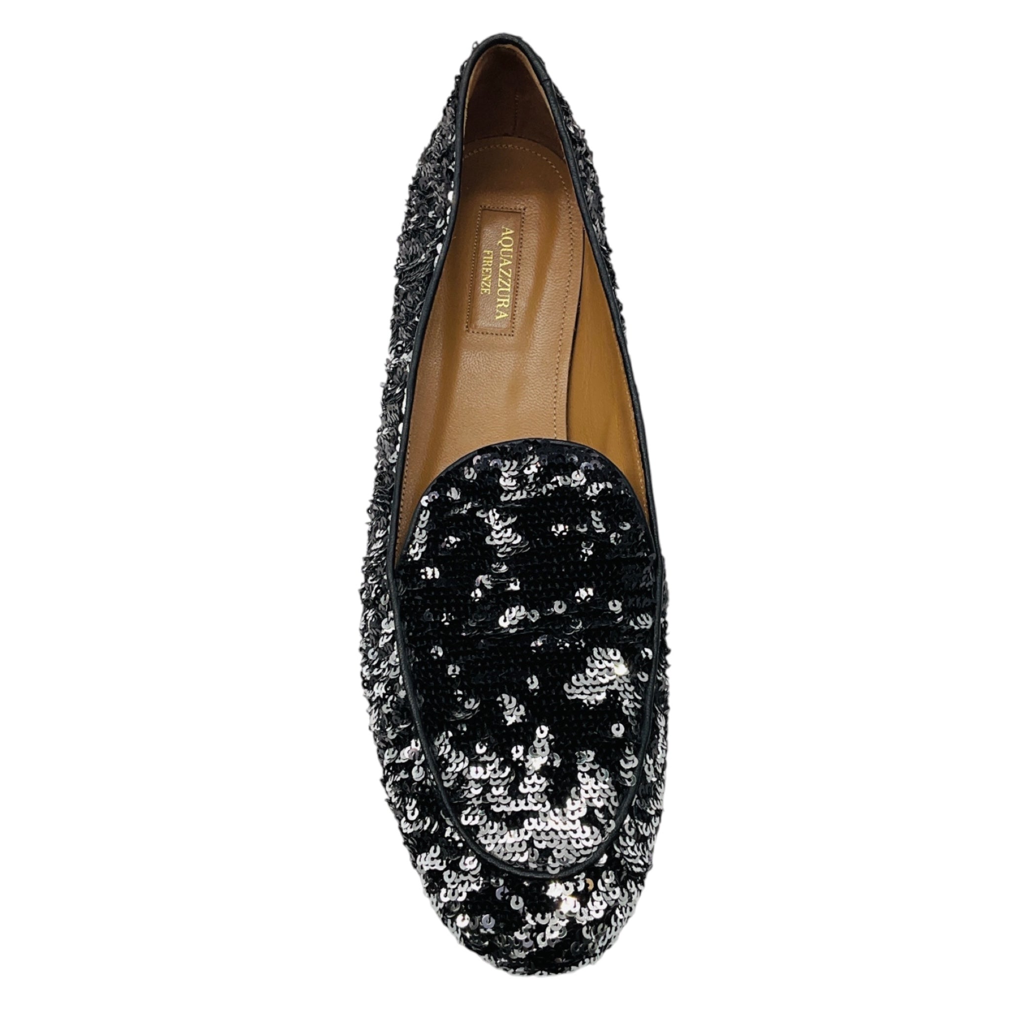 Aquazzura Silver Metallic Sequined Loafer Flats