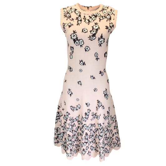 Carolina Herrera Light Pink / White / Black Sleeveless Floral Knit Dress