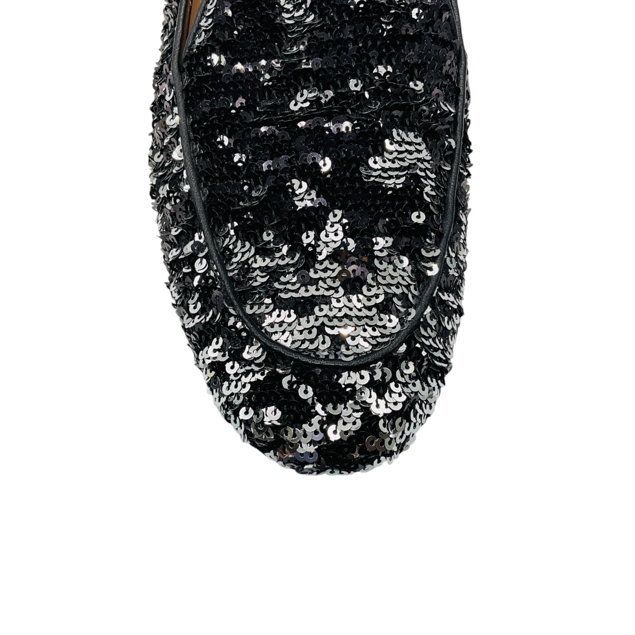 Aquazzura Silver Metallic Sequined Loafer Flats