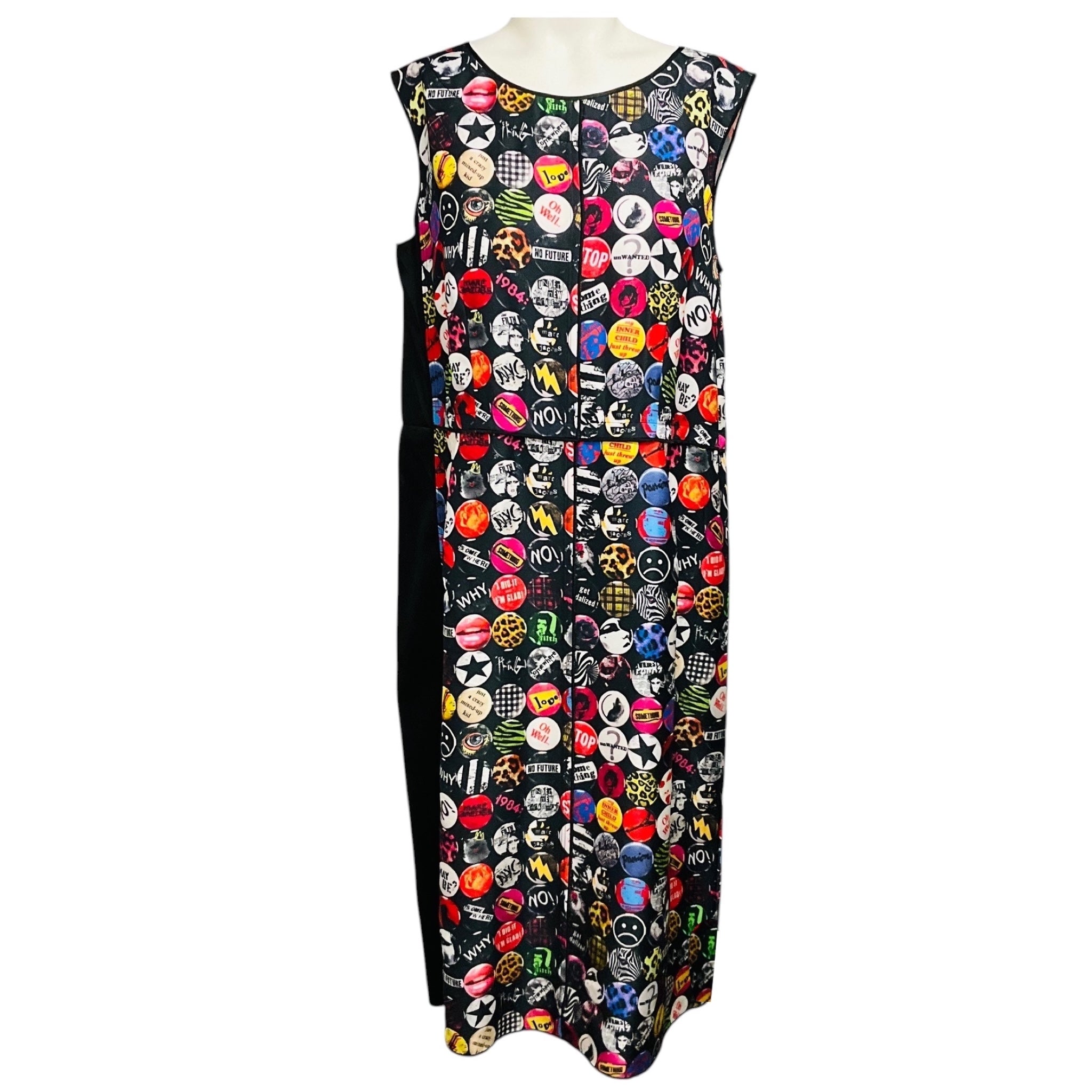 Marc Jacobs Black Multi Graphic Pin Print Sleeveless Satin Midi Dress
