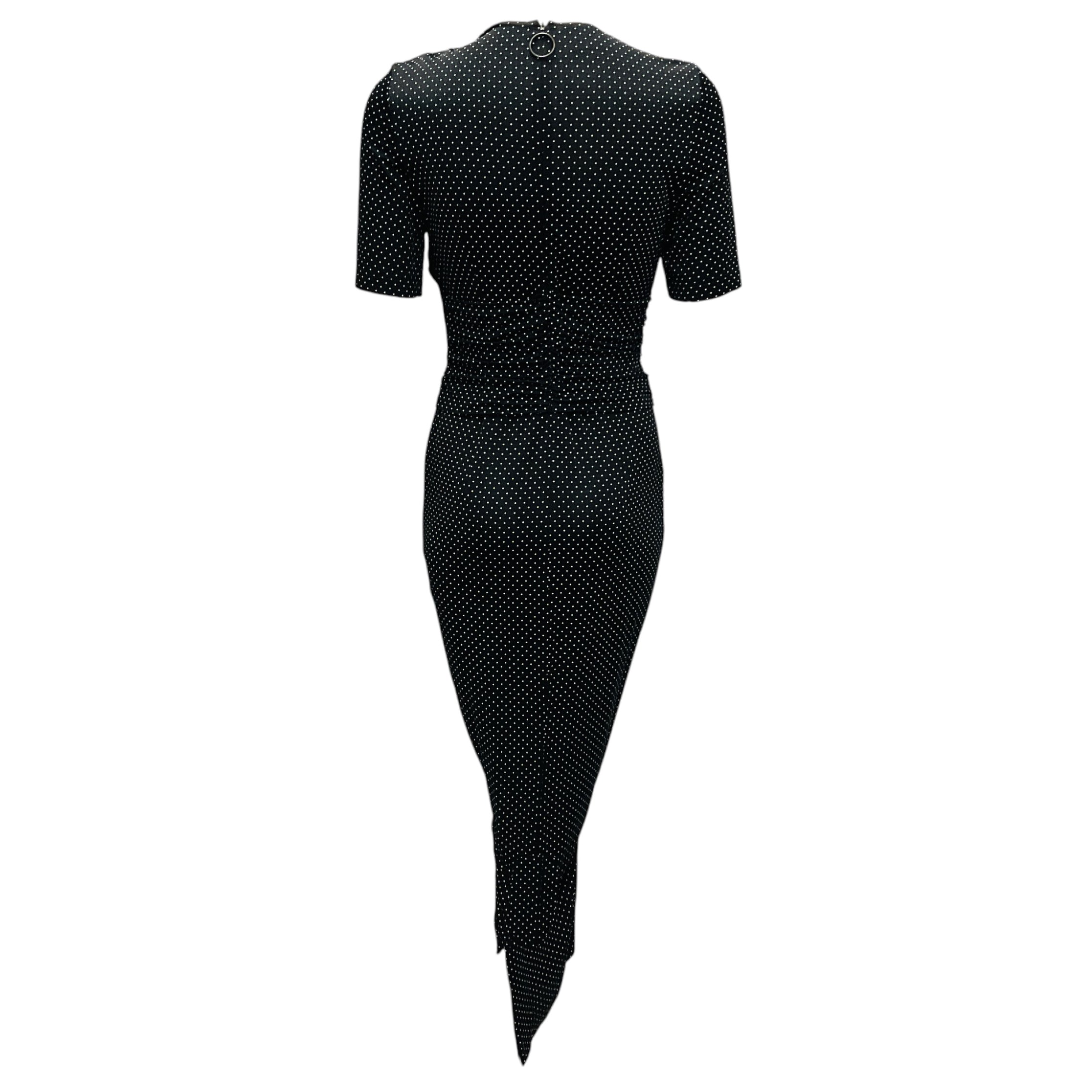Akris Punto Black / White Polka Dot Printed Ruched Short Sleeved Jersey Stretch Midi Dress