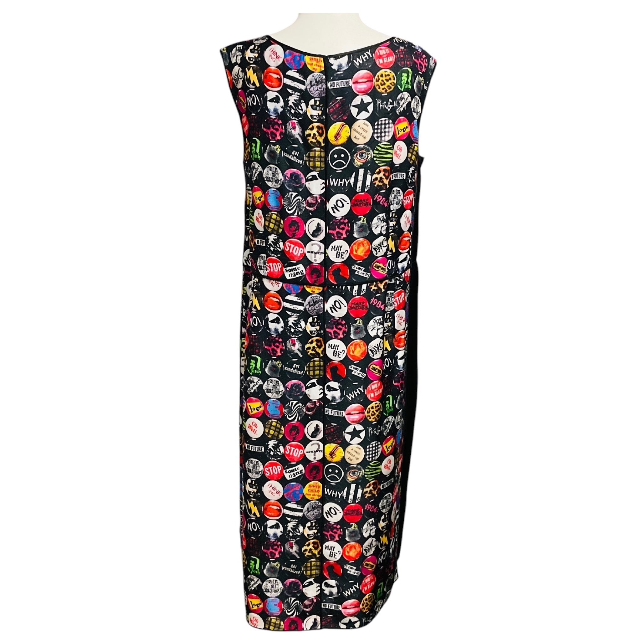 Marc Jacobs Black Multi Graphic Pin Print Sleeveless Satin Midi Dress