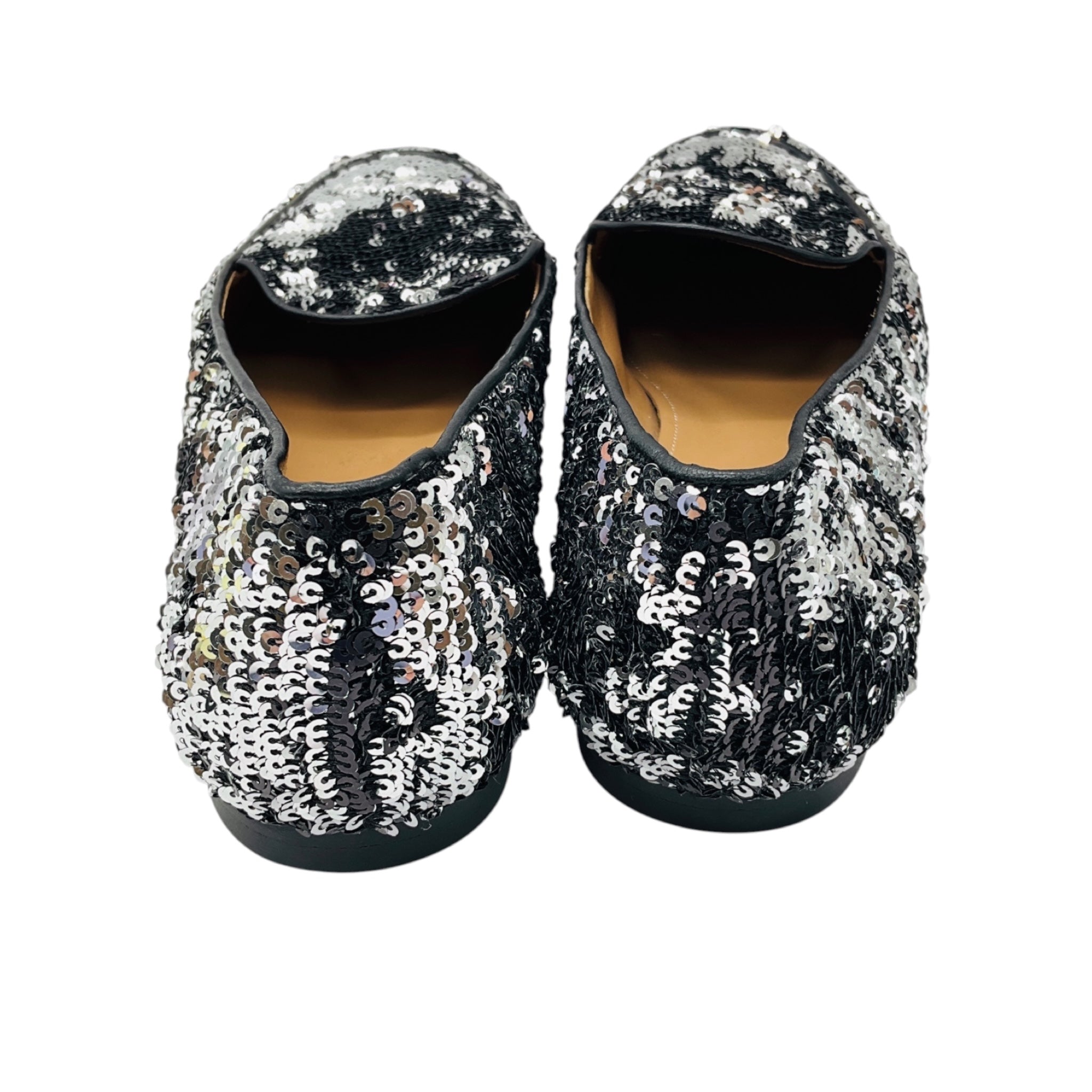 Aquazzura Silver Metallic Sequined Loafer Flats
