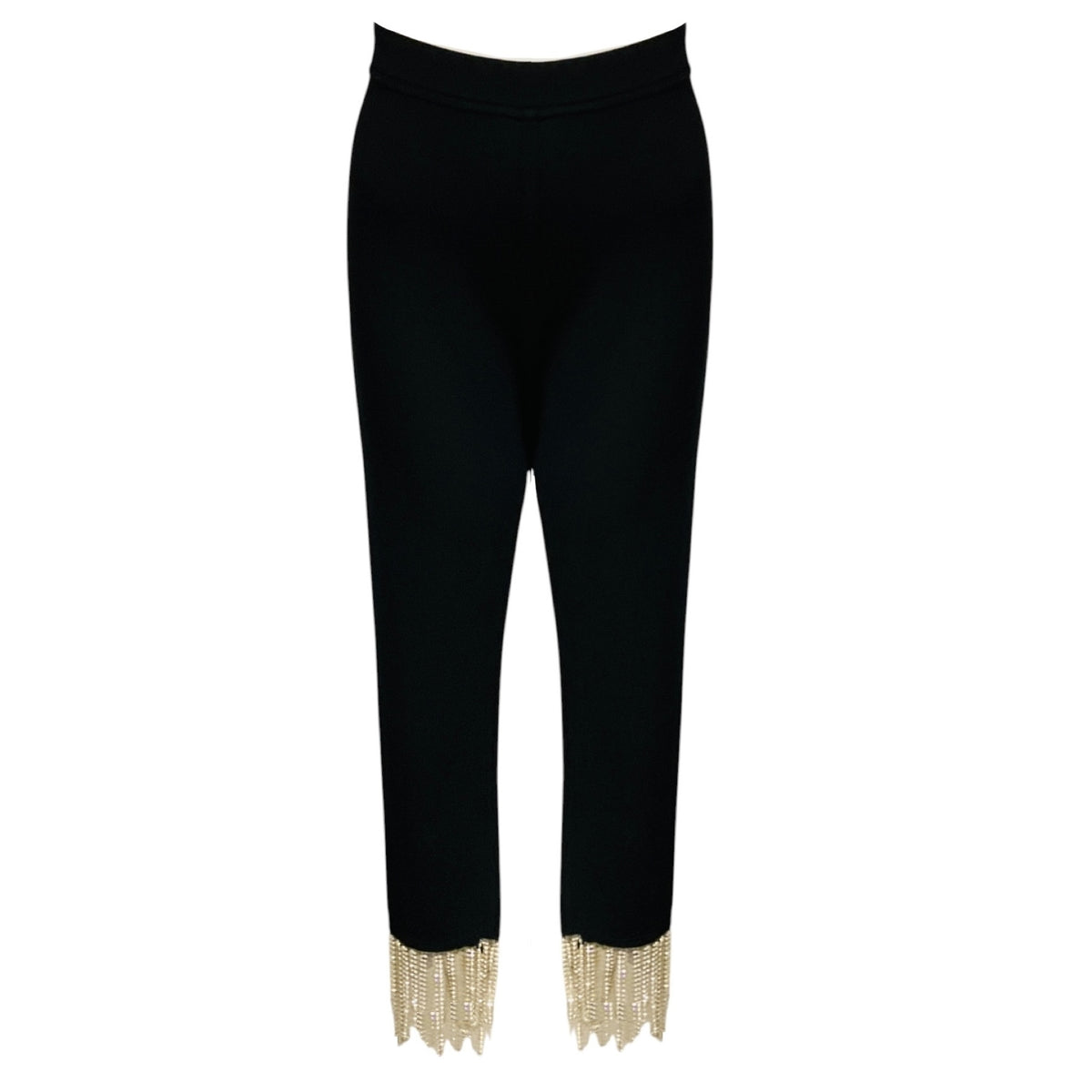 Burberry Black Crystal Fringe Detail Stretch Jersey Leggings
