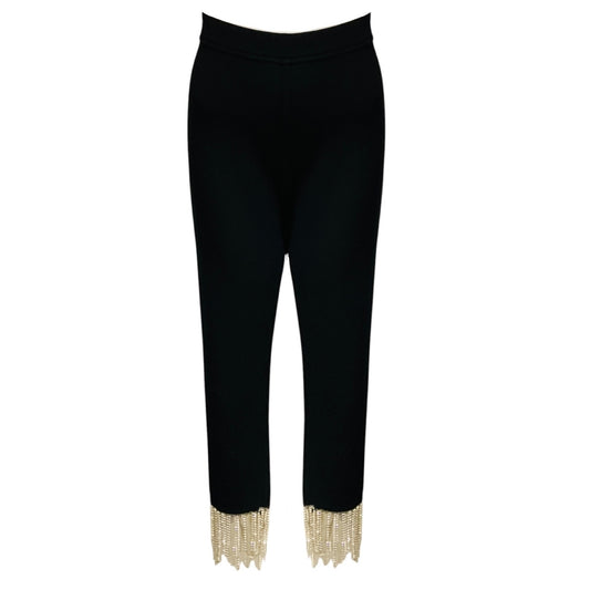 Burberry Black Crystal Fringe Detail Stretch Jersey Leggings