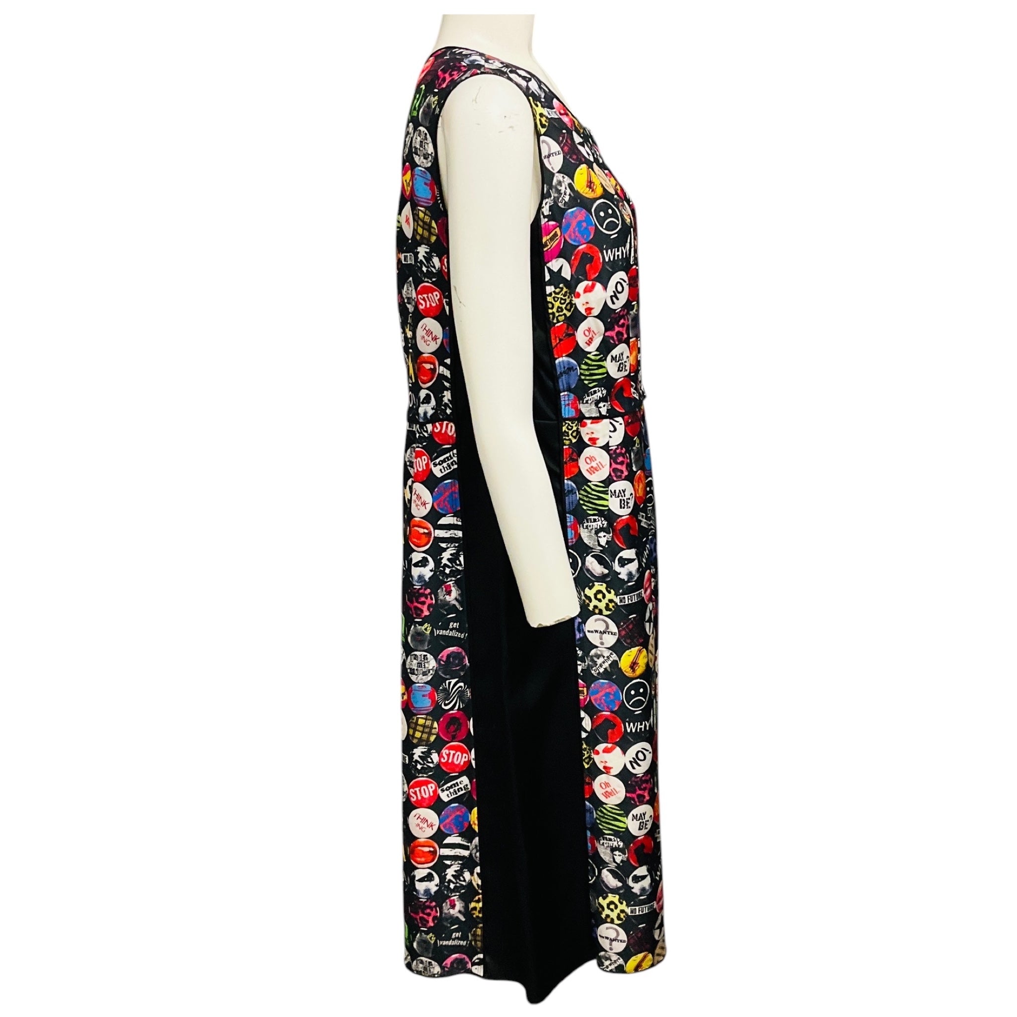 Marc Jacobs Black Multi Graphic Pin Print Sleeveless Satin Midi Dress