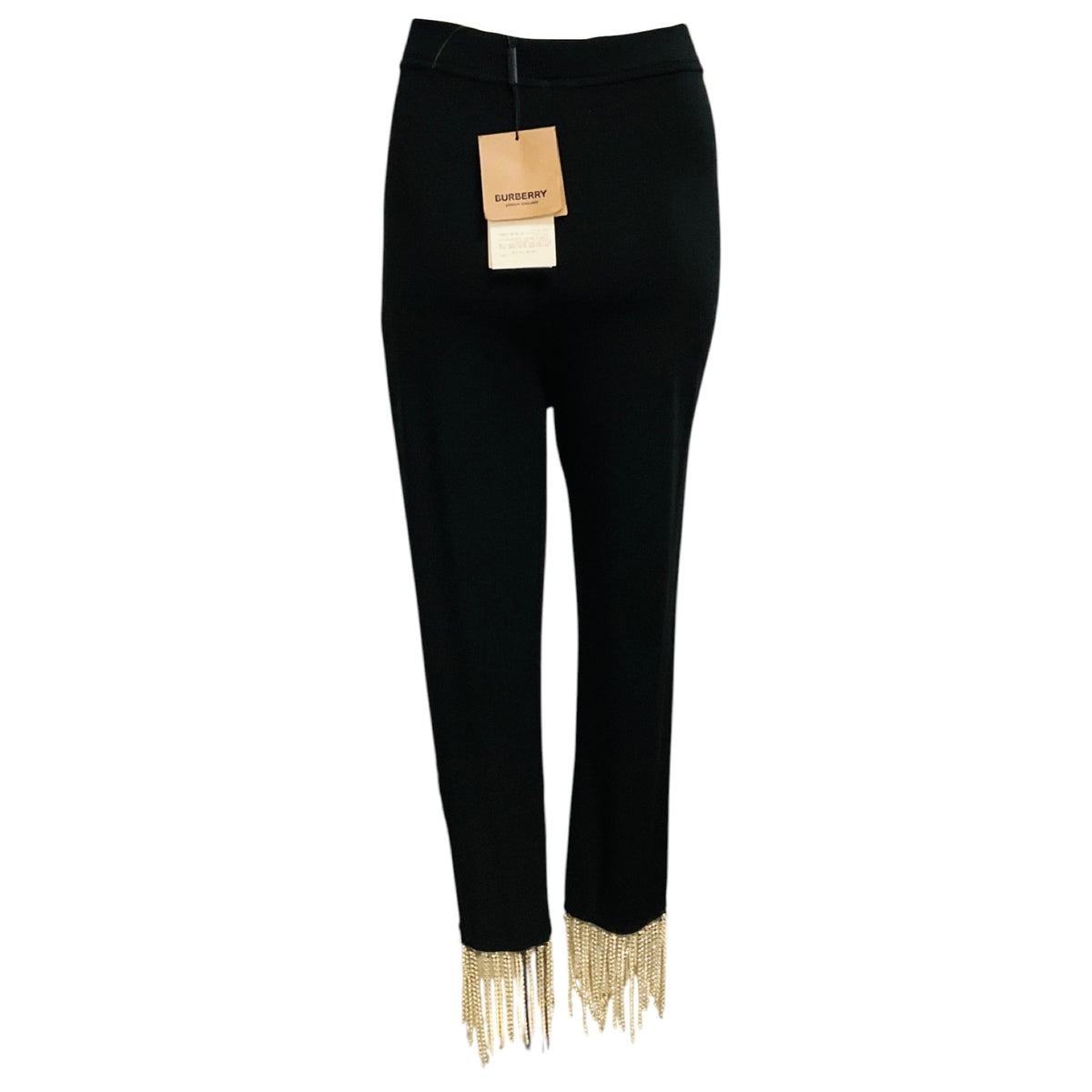 Burberry Black Crystal Fringe Detail Stretch Jersey Leggings