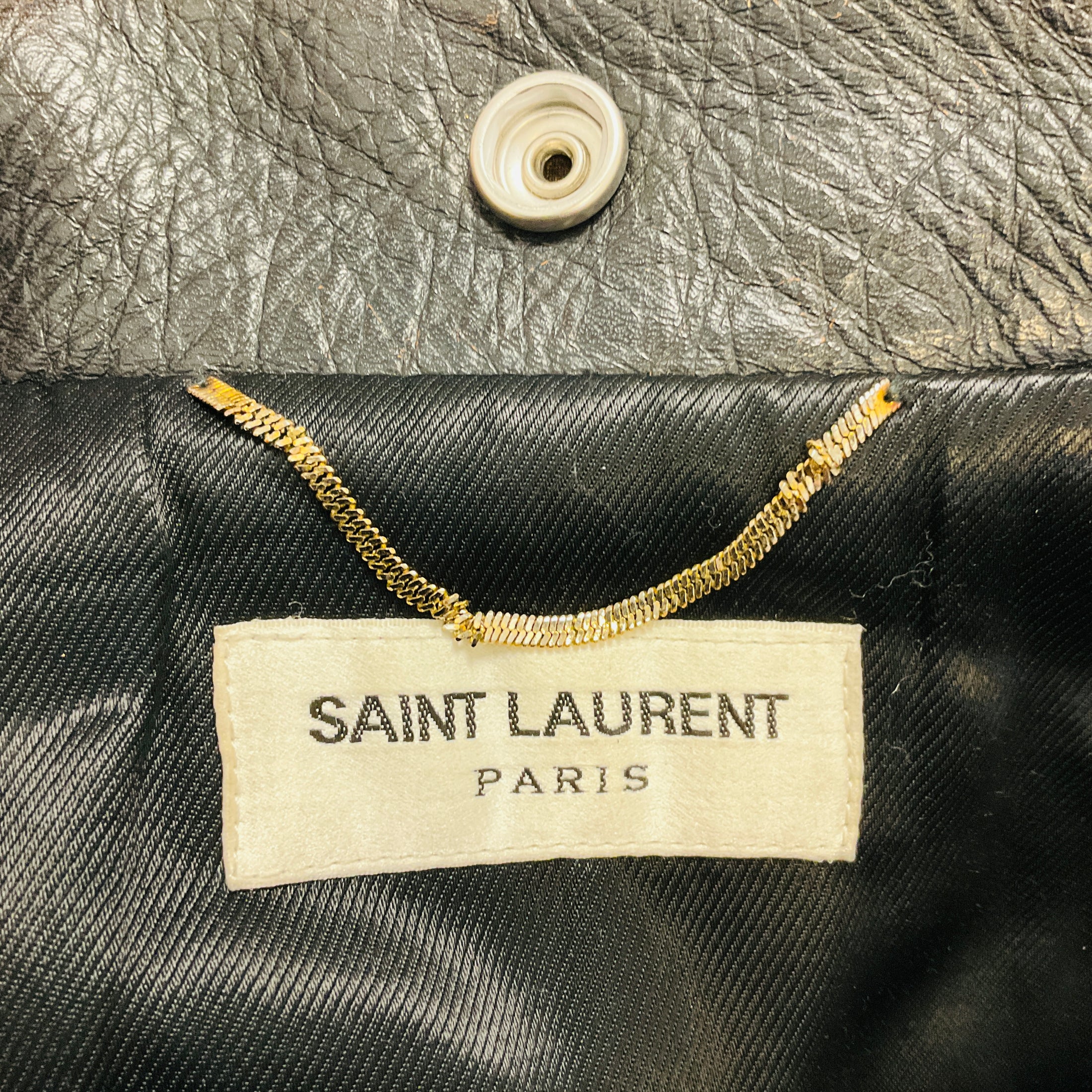 Saint Laurent Black Distressed Calfskin Leather Biker Jacket