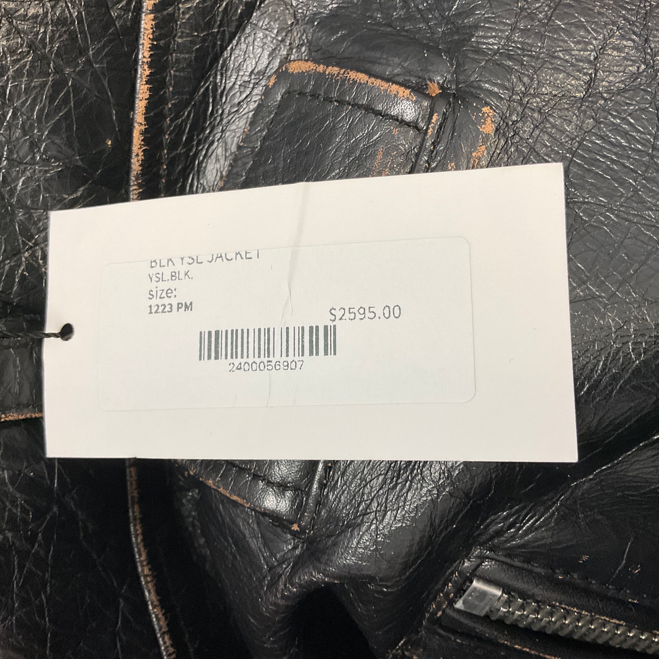 Saint Laurent Black Distressed Calfskin Leather Biker Jacket