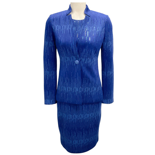 St. John Azul Metallic Knit Jacket and Dress Suit Set