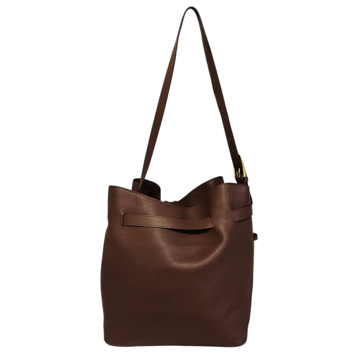 Elleme Brown Grained Leather Shoulder Bag with Brushed Gold Hardware