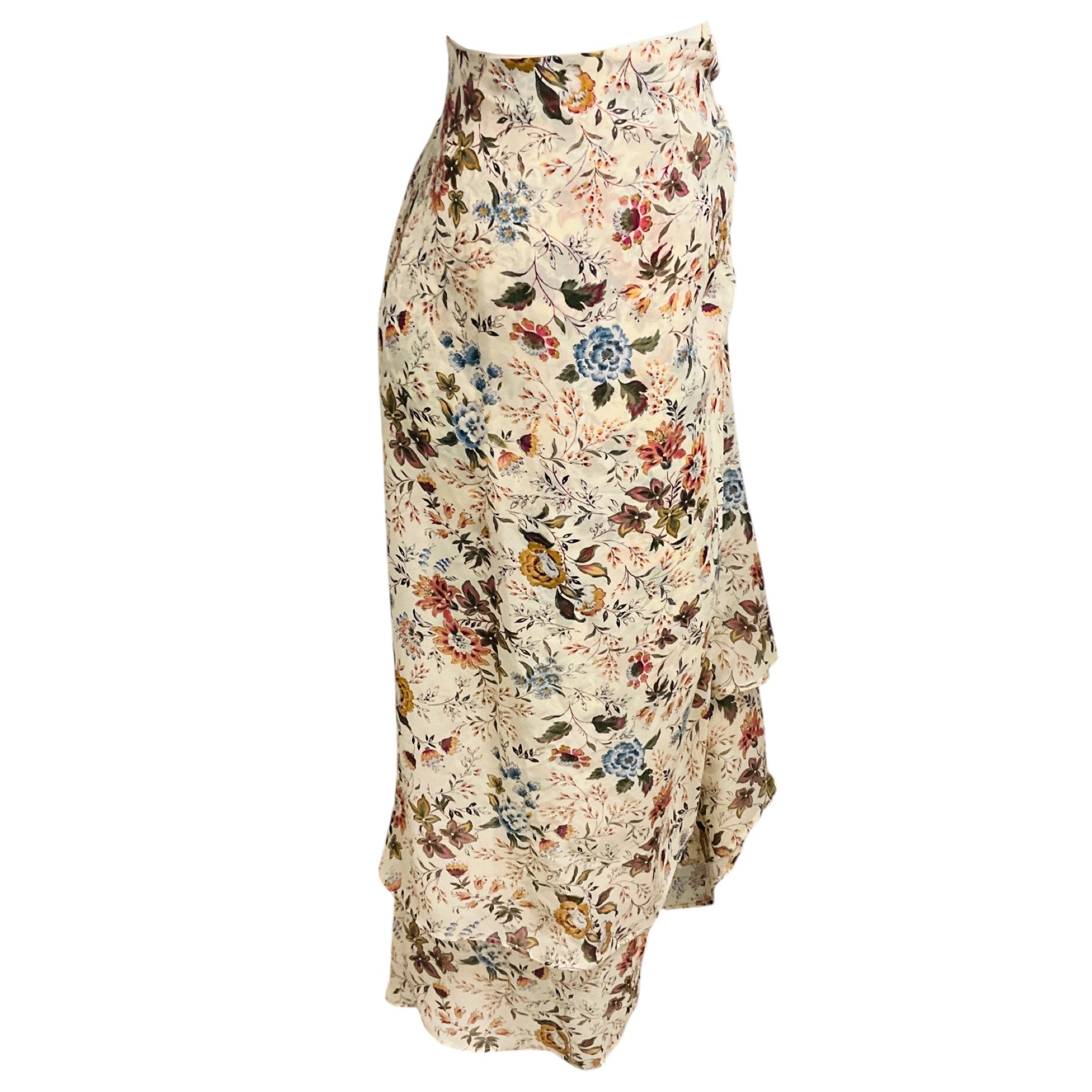 Veronica Beard Ecru Multi Sira Ruched Floral Silk Midi Skirt