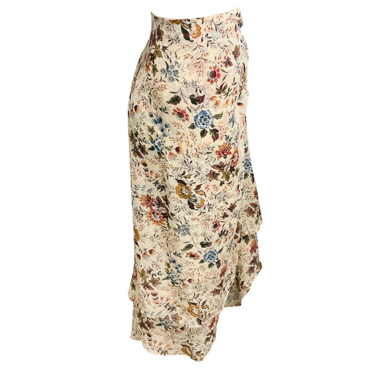 Veronica Beard Ecru Multi Sira Ruched Floral Silk Midi Skirt