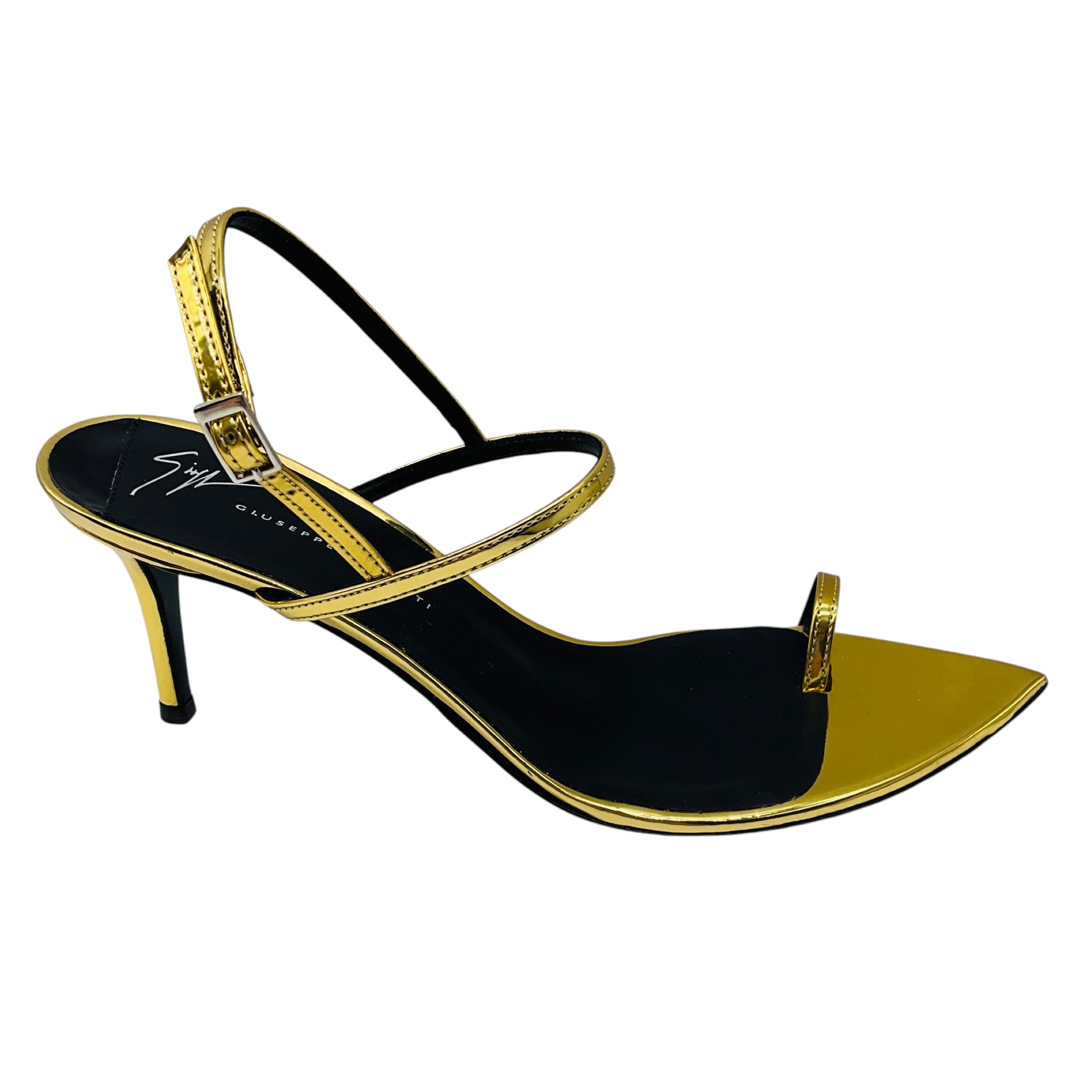 Giuseppe Zanotti Gold Metallic Leather Toe Ring High Heel Sandals